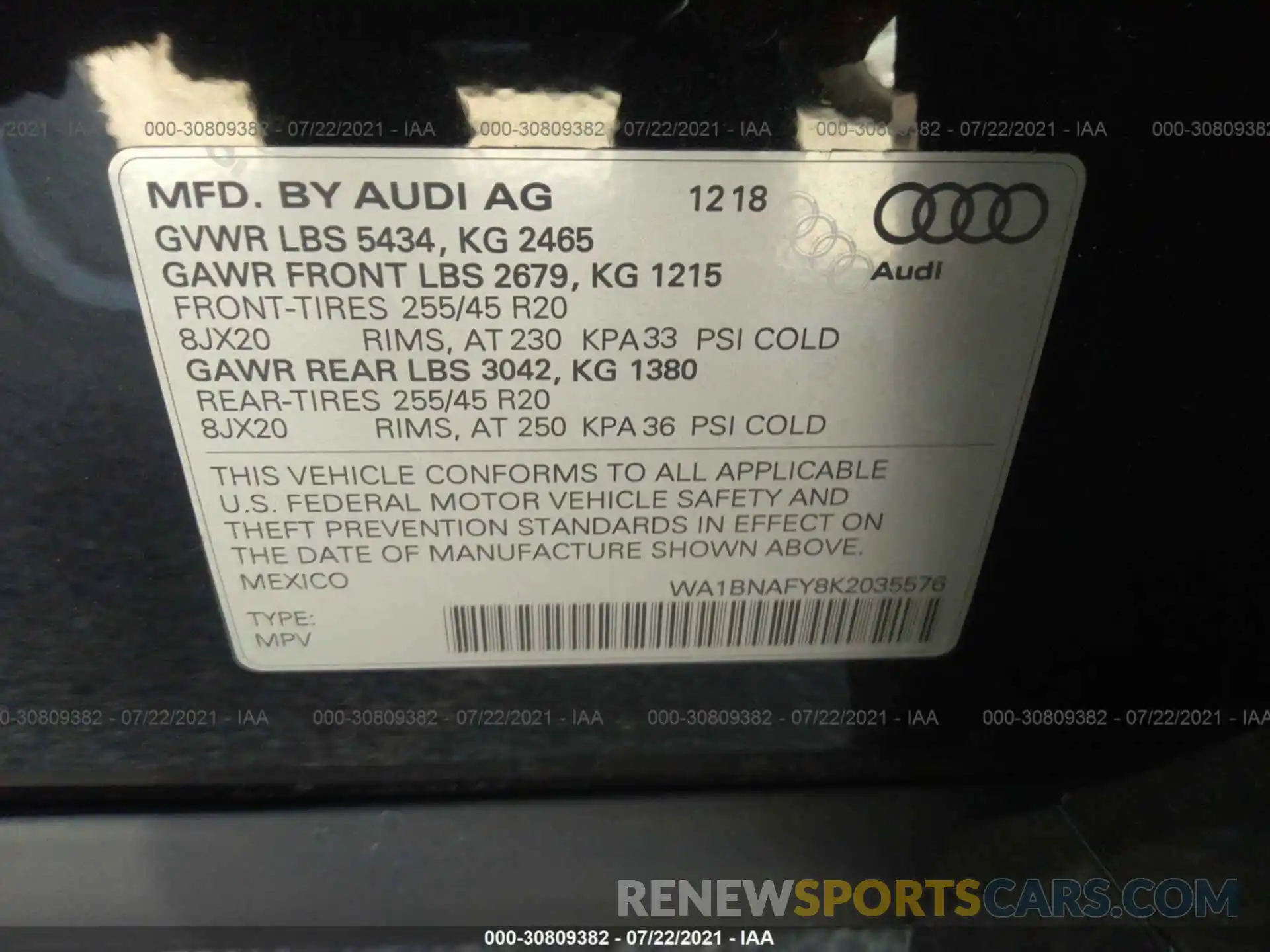 9 Photograph of a damaged car WA1BNAFY8K2035576 AUDI Q5 2019