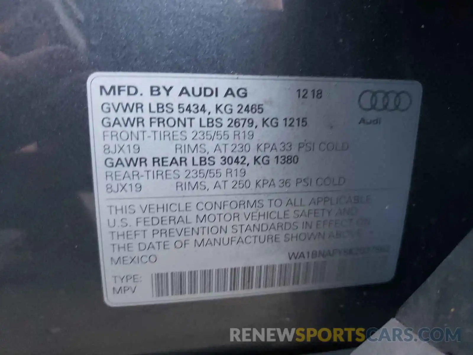 10 Photograph of a damaged car WA1BNAFY8K2037862 AUDI Q5 2019