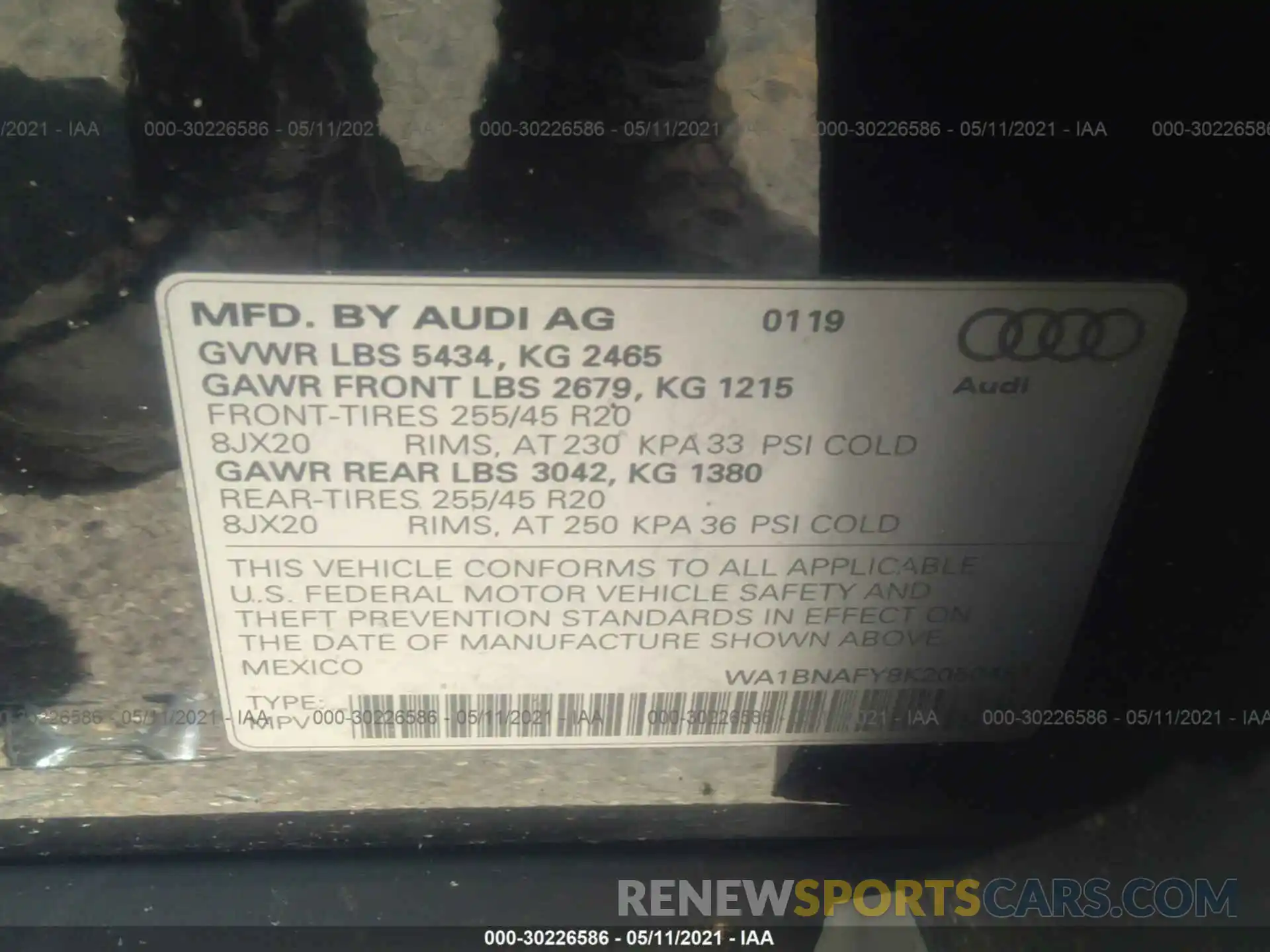 9 Фотография поврежденного автомобиля WA1BNAFY8K2050451 AUDI Q5 2019