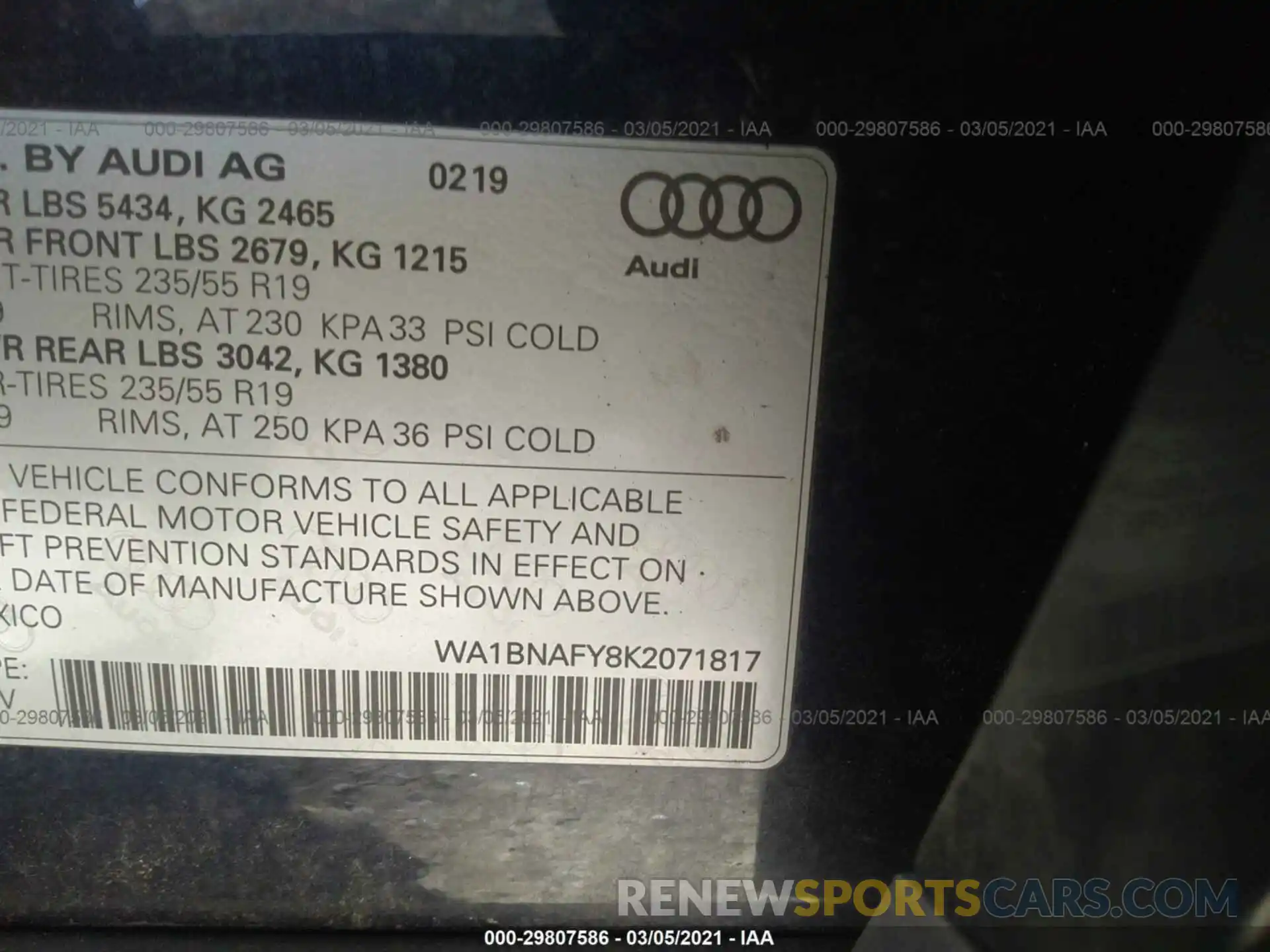 9 Photograph of a damaged car WA1BNAFY8K2071817 AUDI Q5 2019