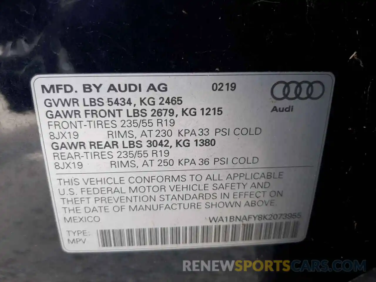 10 Photograph of a damaged car WA1BNAFY8K2073955 AUDI Q5 2019