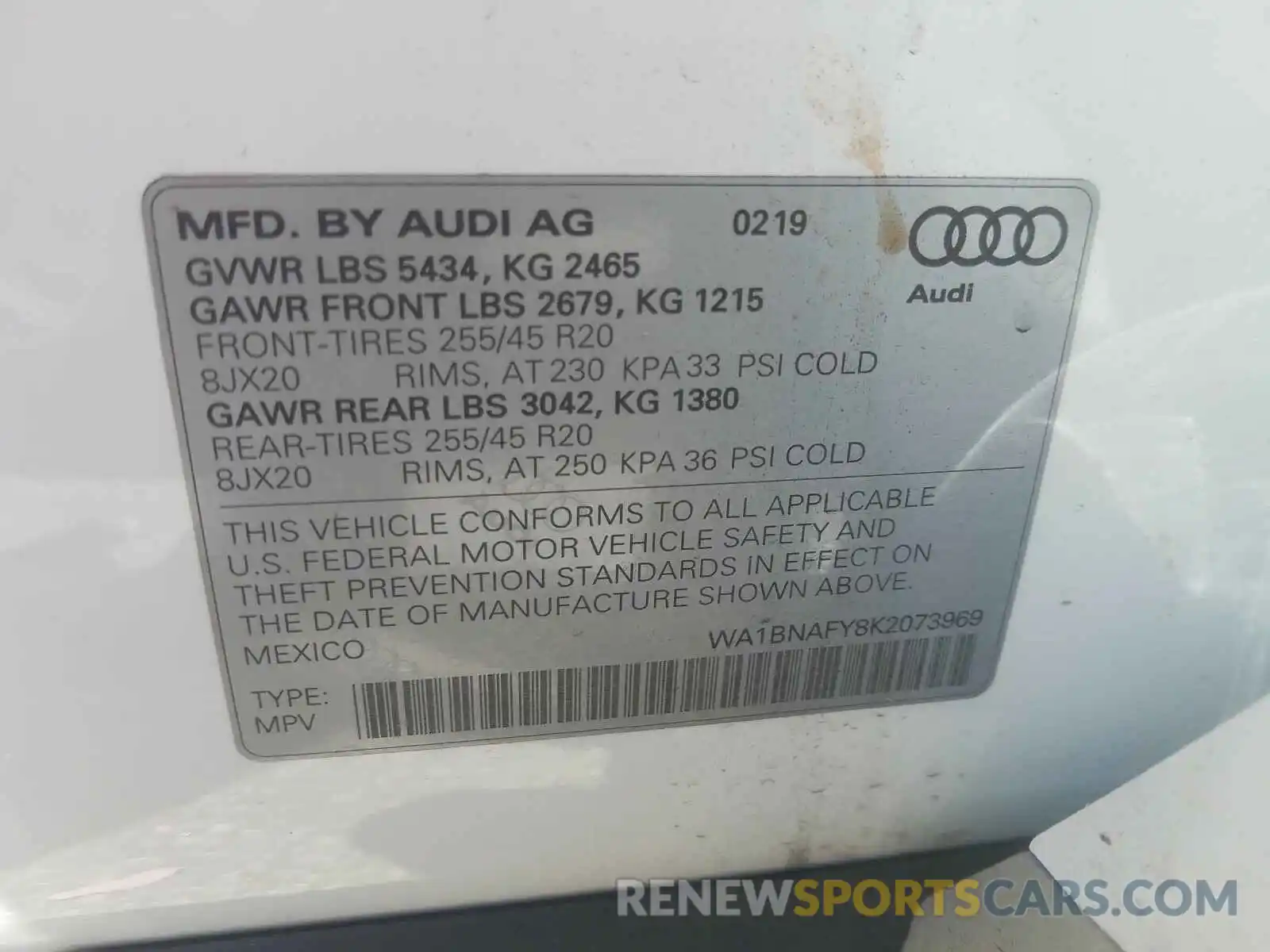 10 Photograph of a damaged car WA1BNAFY8K2073969 AUDI Q5 2019