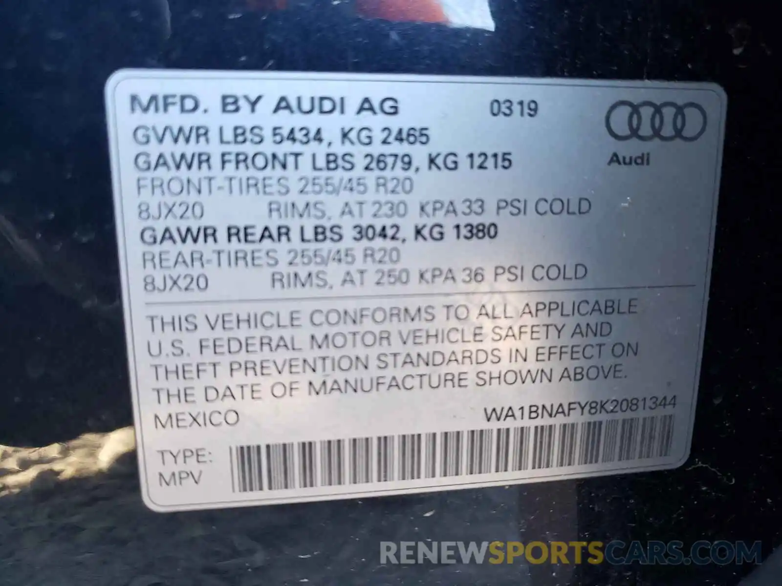 10 Photograph of a damaged car WA1BNAFY8K2081344 AUDI Q5 2019