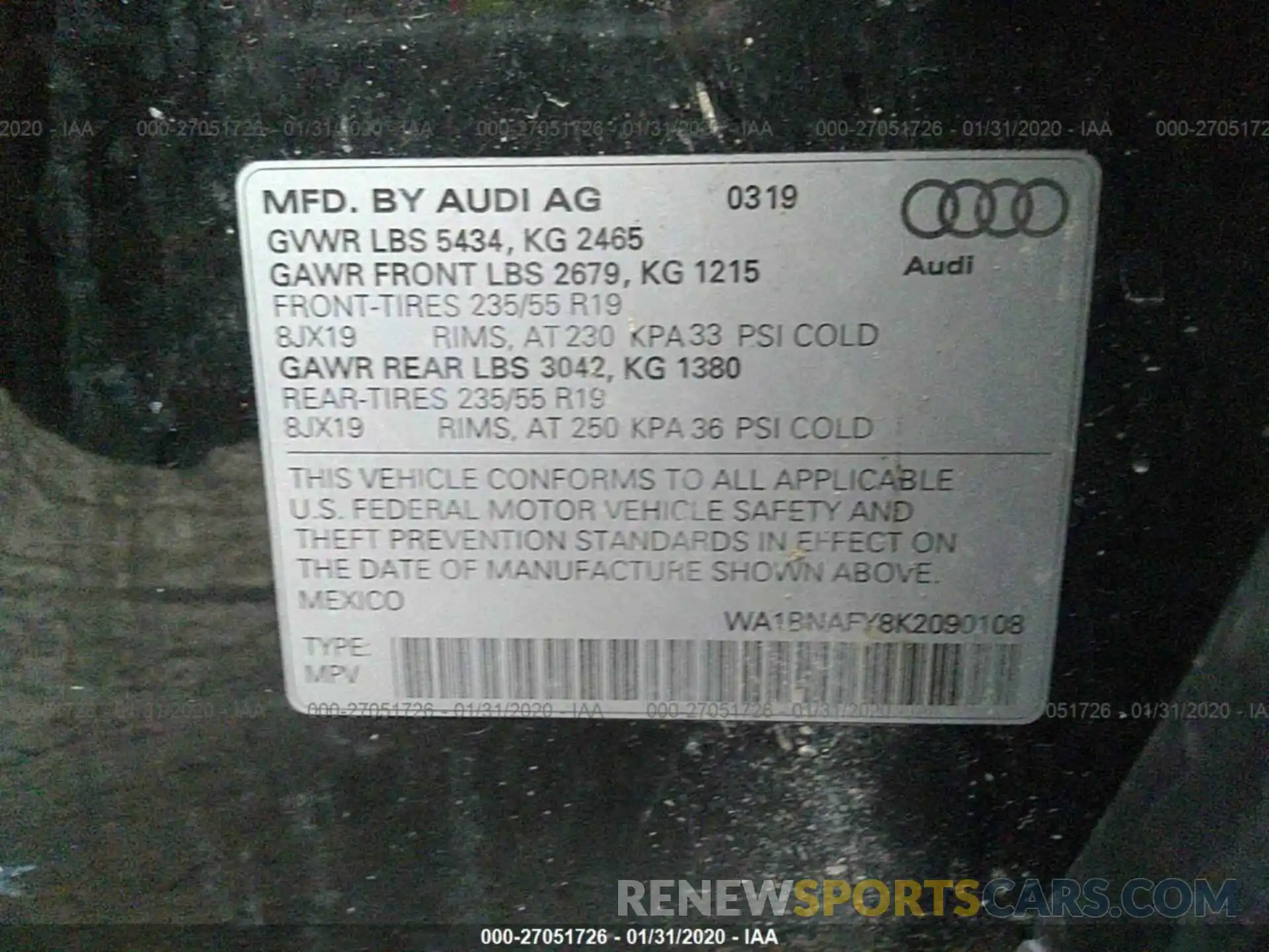 9 Фотография поврежденного автомобиля WA1BNAFY8K2090108 AUDI Q5 2019