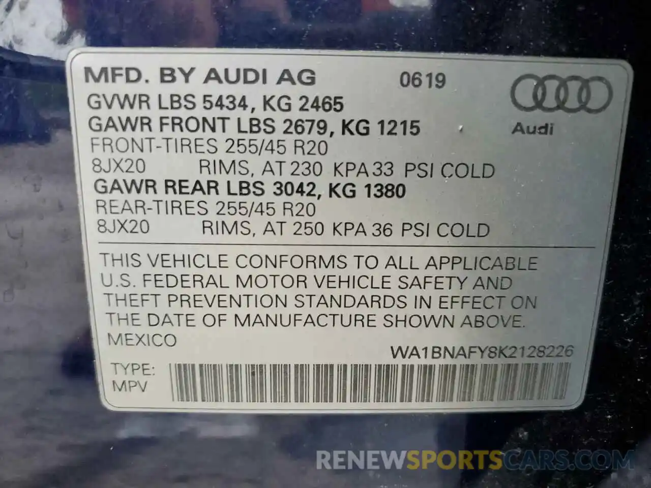 10 Photograph of a damaged car WA1BNAFY8K2128226 AUDI Q5 2019