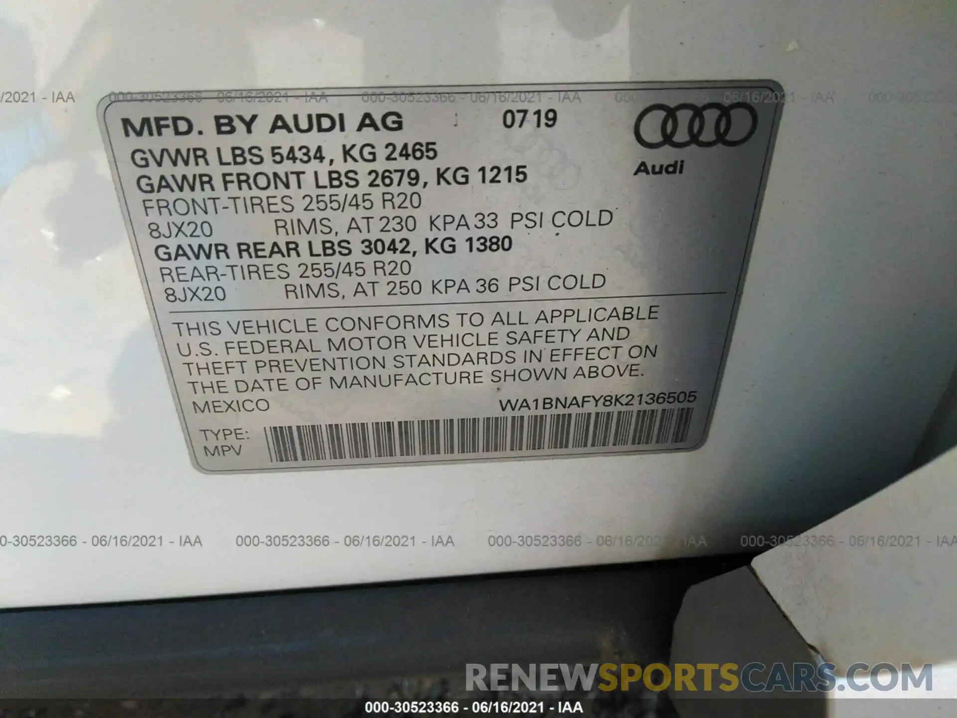 9 Photograph of a damaged car WA1BNAFY8K2136505 AUDI Q5 2019