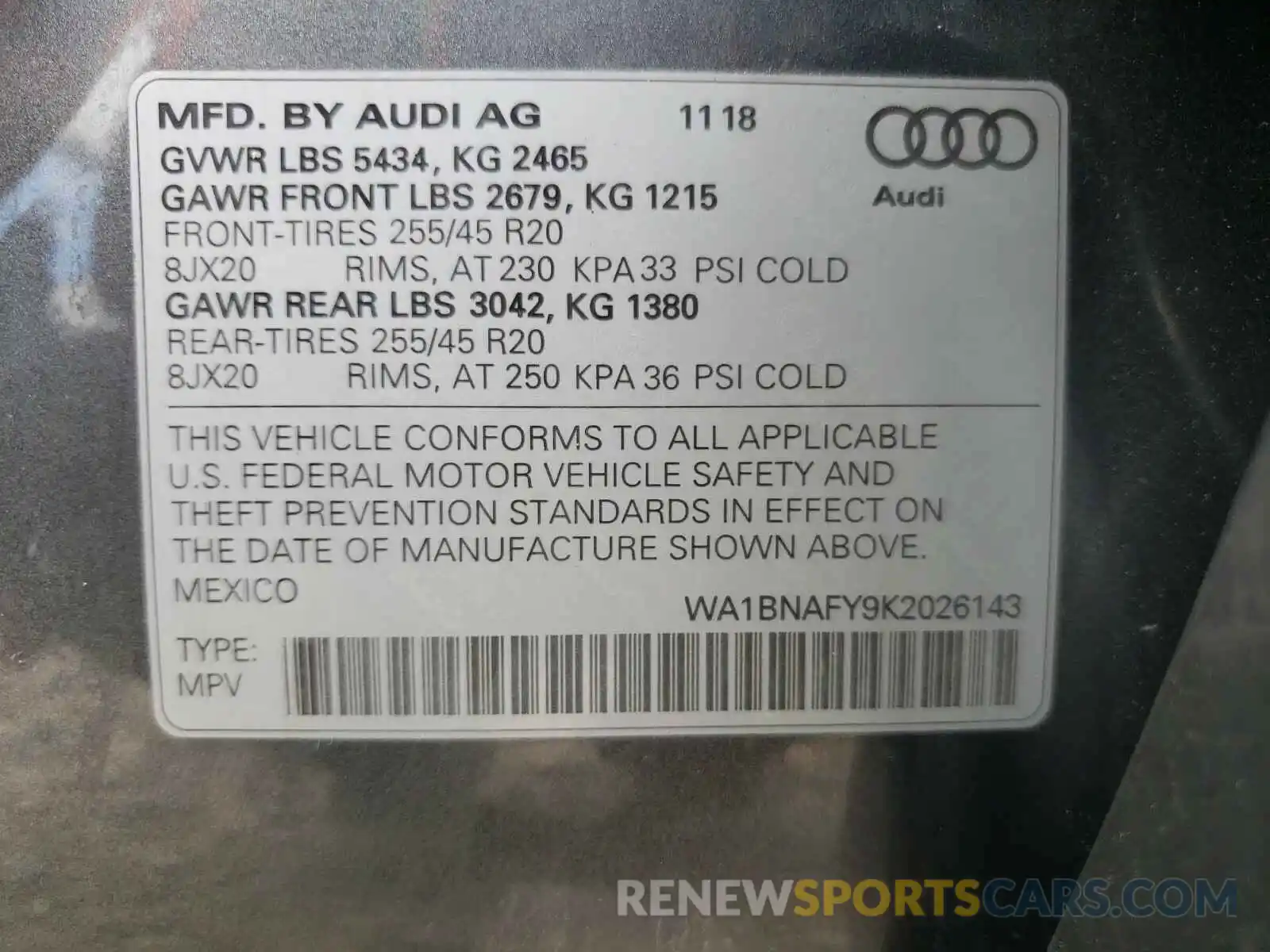 10 Photograph of a damaged car WA1BNAFY9K2026143 AUDI Q5 2019