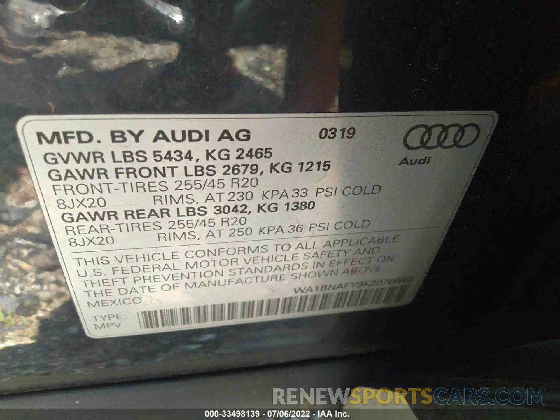 9 Фотография поврежденного автомобиля WA1BNAFY9K2076640 AUDI Q5 2019