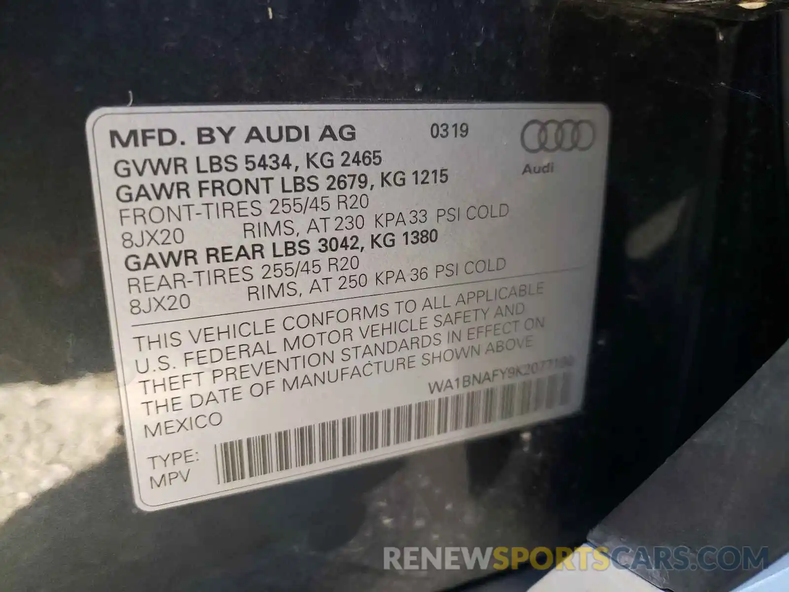 10 Photograph of a damaged car WA1BNAFY9K2077190 AUDI Q5 2019