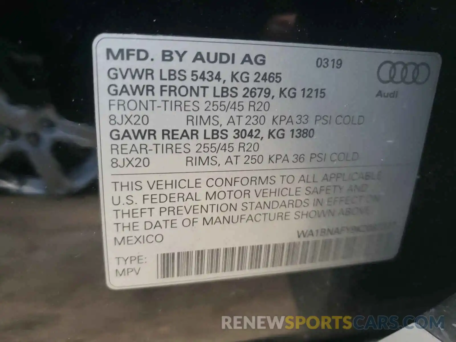 10 Photograph of a damaged car WA1BNAFY9K2087377 AUDI Q5 2019