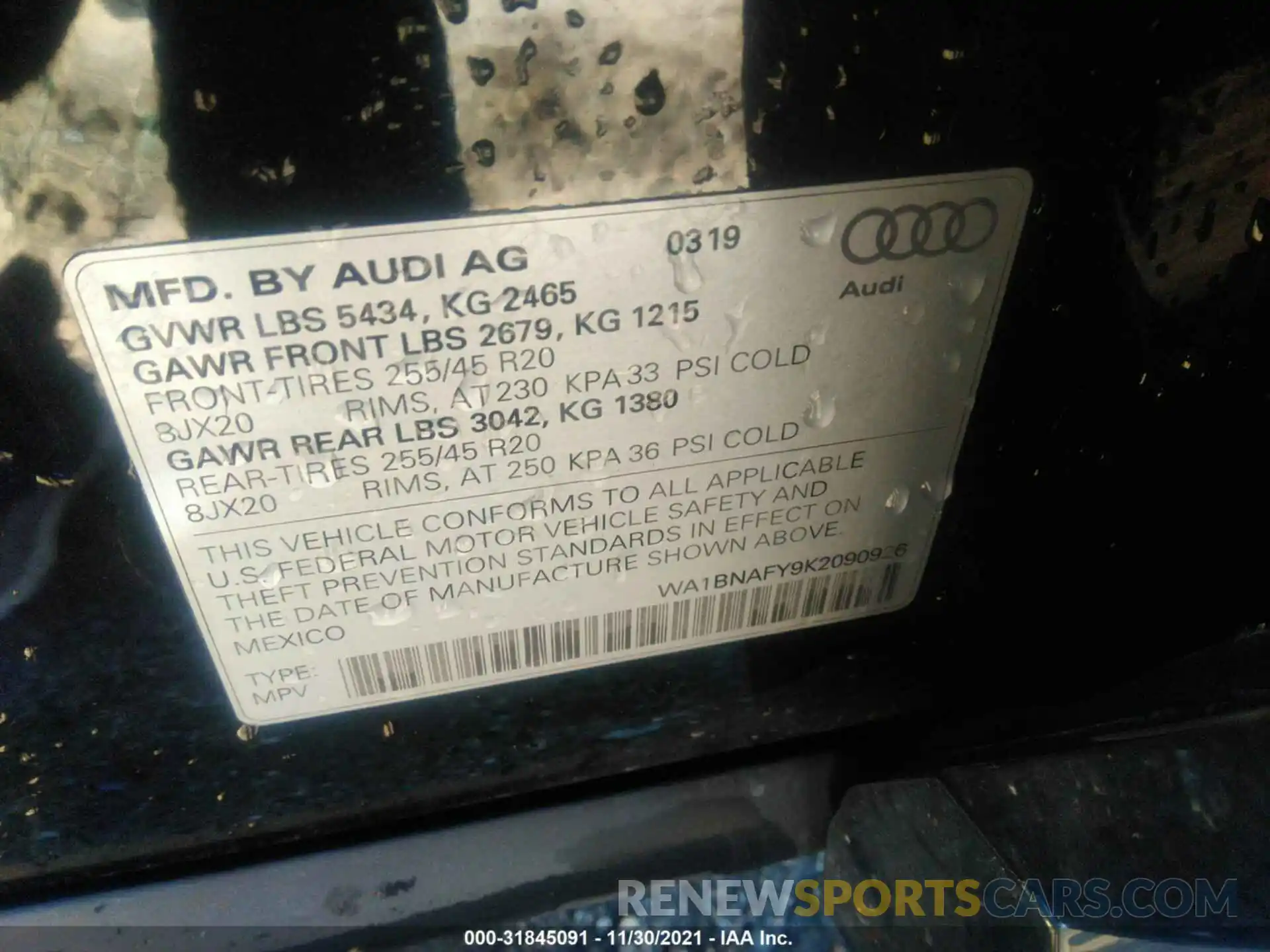 9 Photograph of a damaged car WA1BNAFY9K2090926 AUDI Q5 2019