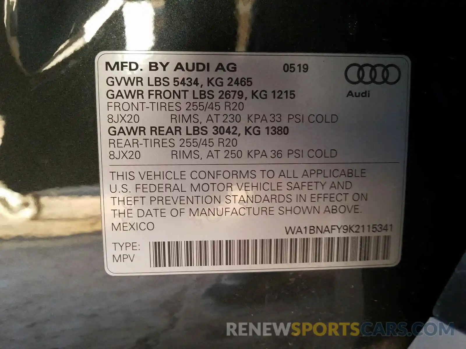 10 Photograph of a damaged car WA1BNAFY9K2115341 AUDI Q5 2019