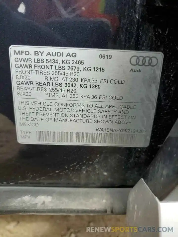 12 Photograph of a damaged car WA1BNAFY9K2124203 AUDI Q5 2019