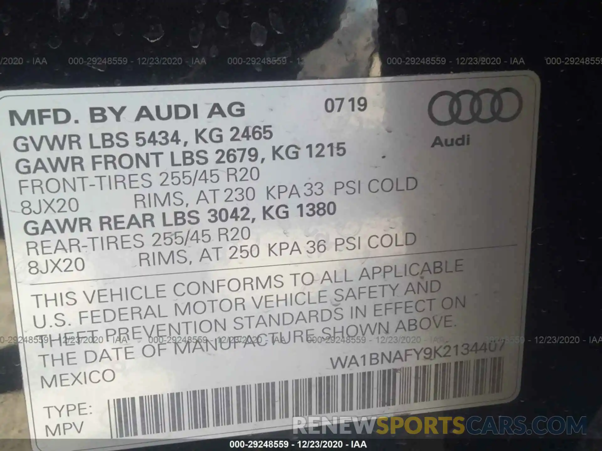 9 Photograph of a damaged car WA1BNAFY9K2134407 AUDI Q5 2019