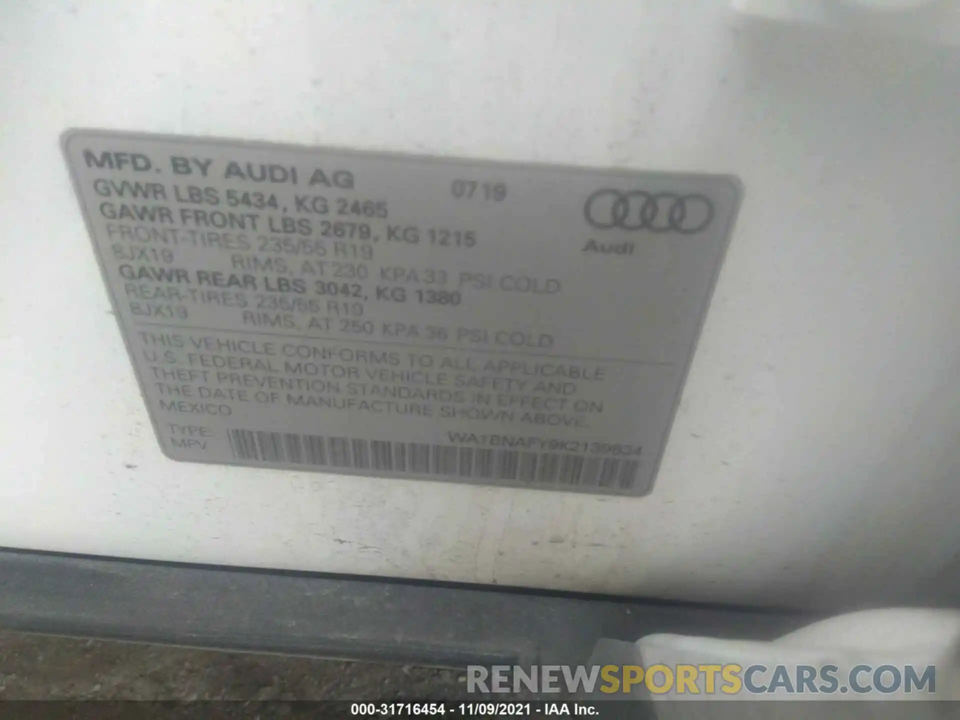 9 Photograph of a damaged car WA1BNAFY9K2139834 AUDI Q5 2019