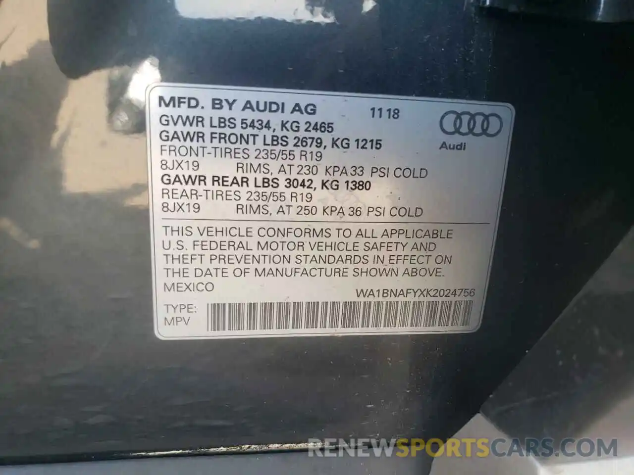 10 Photograph of a damaged car WA1BNAFYXK2024756 AUDI Q5 2019