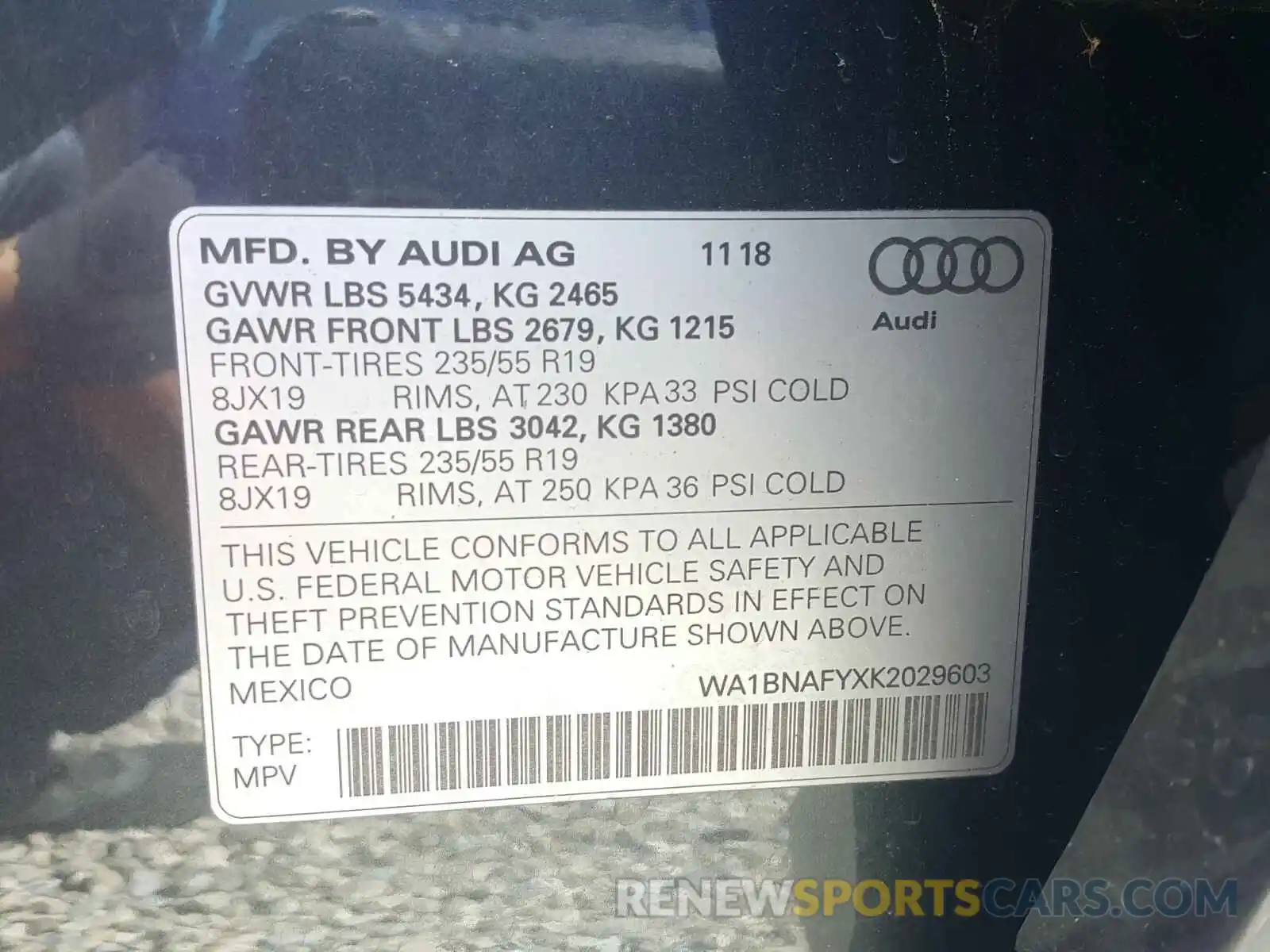 10 Photograph of a damaged car WA1BNAFYXK2029603 AUDI Q5 2019