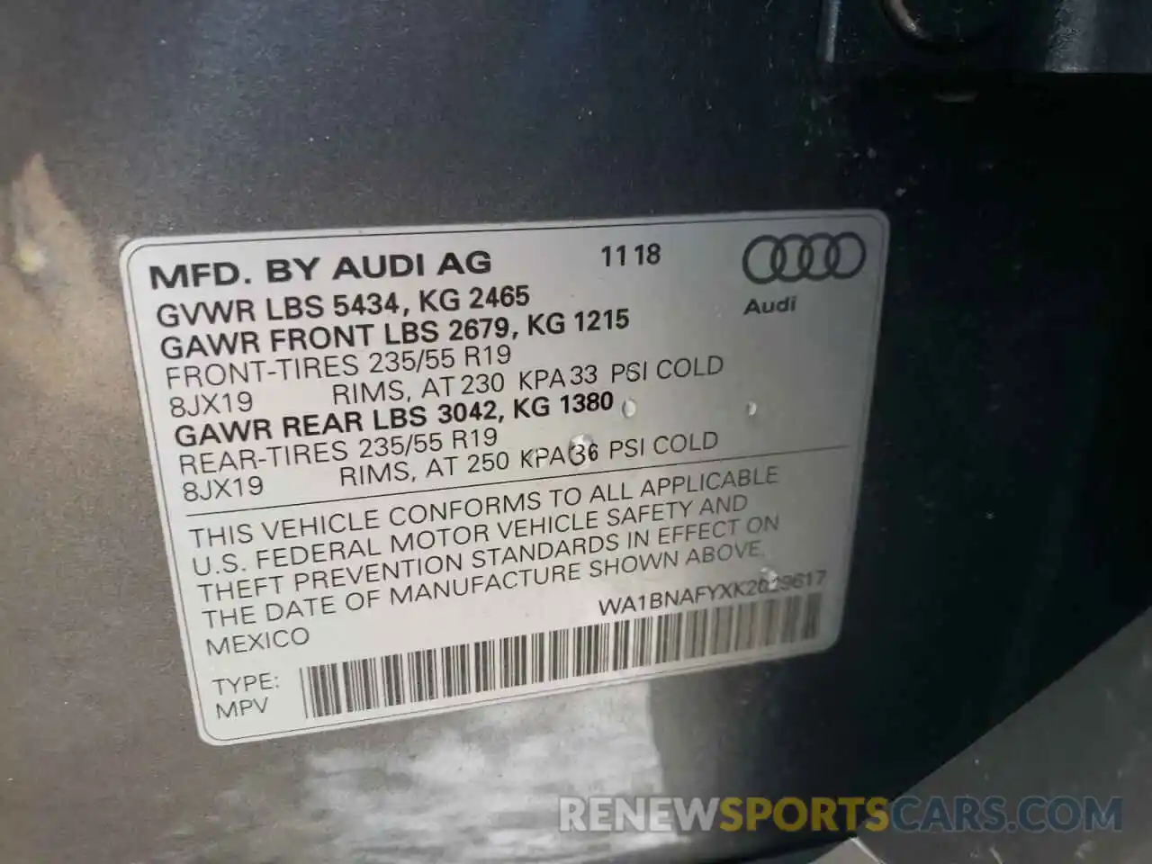 10 Photograph of a damaged car WA1BNAFYXK2029617 AUDI Q5 2019