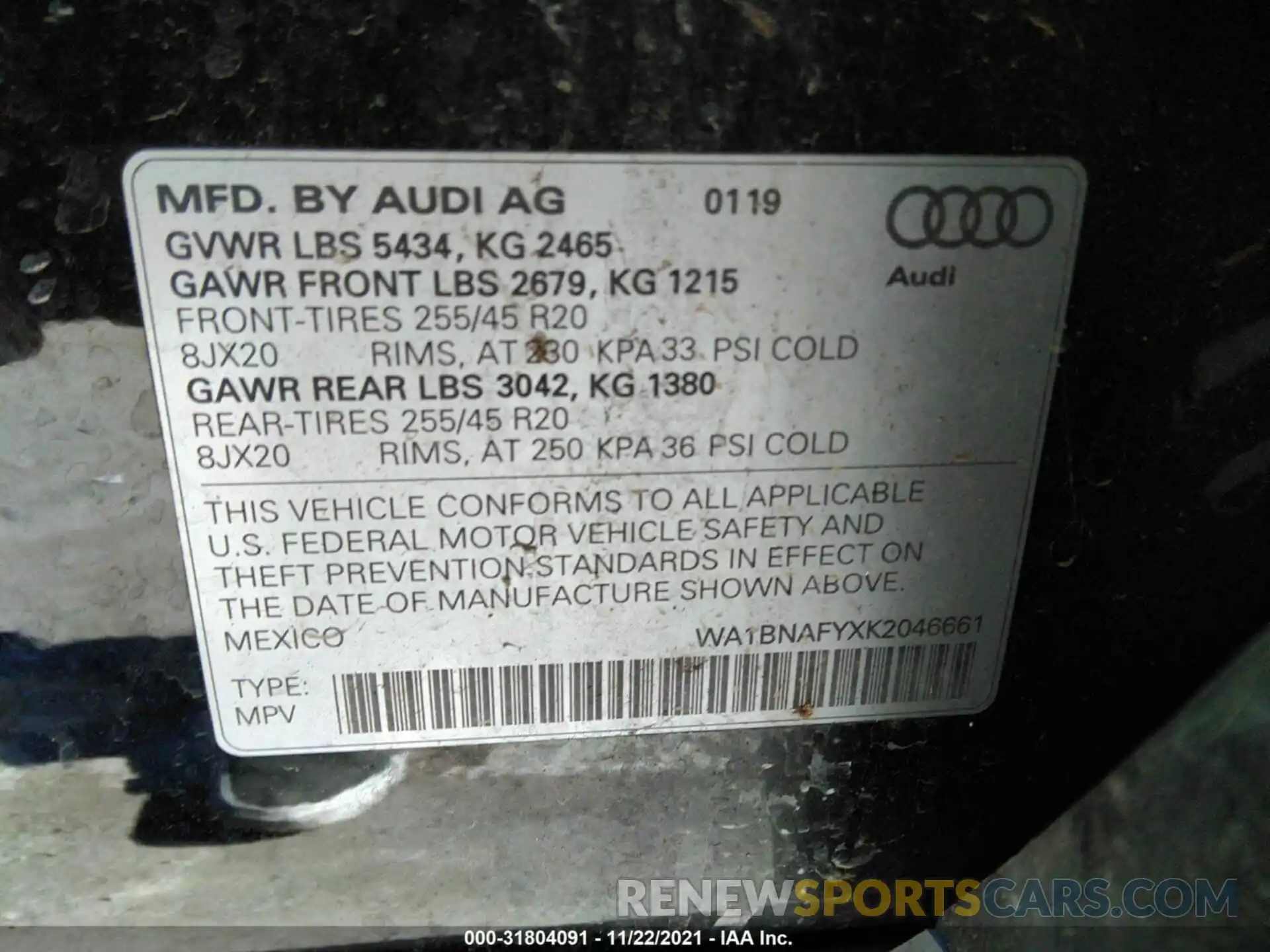 9 Фотография поврежденного автомобиля WA1BNAFYXK2046661 AUDI Q5 2019