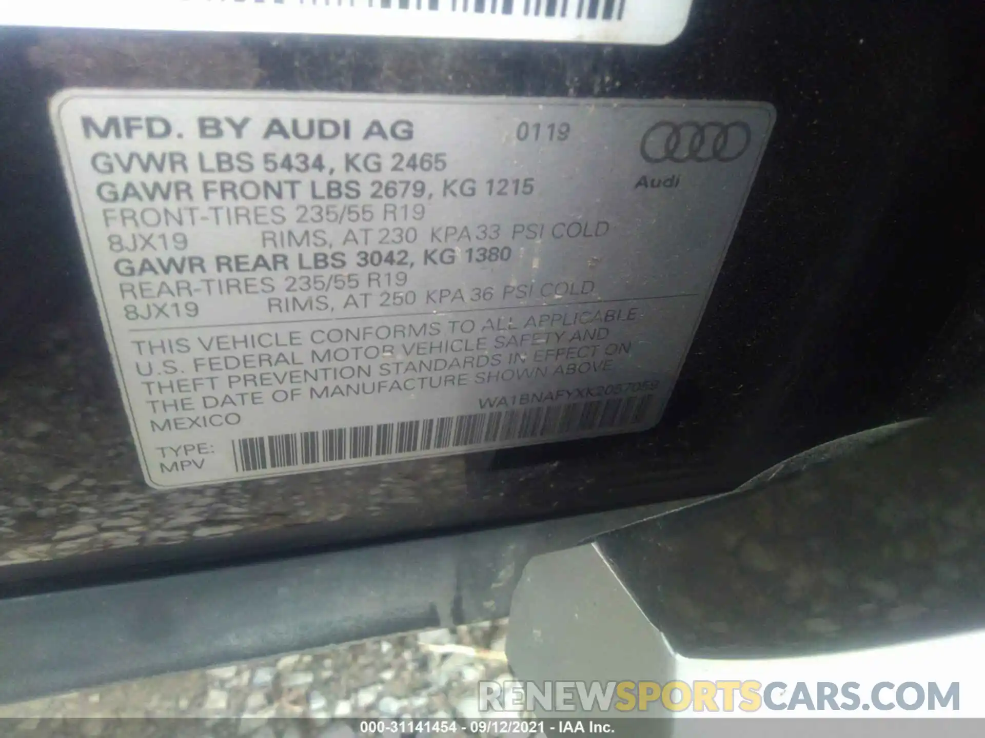 9 Фотография поврежденного автомобиля WA1BNAFYXK2057059 AUDI Q5 2019