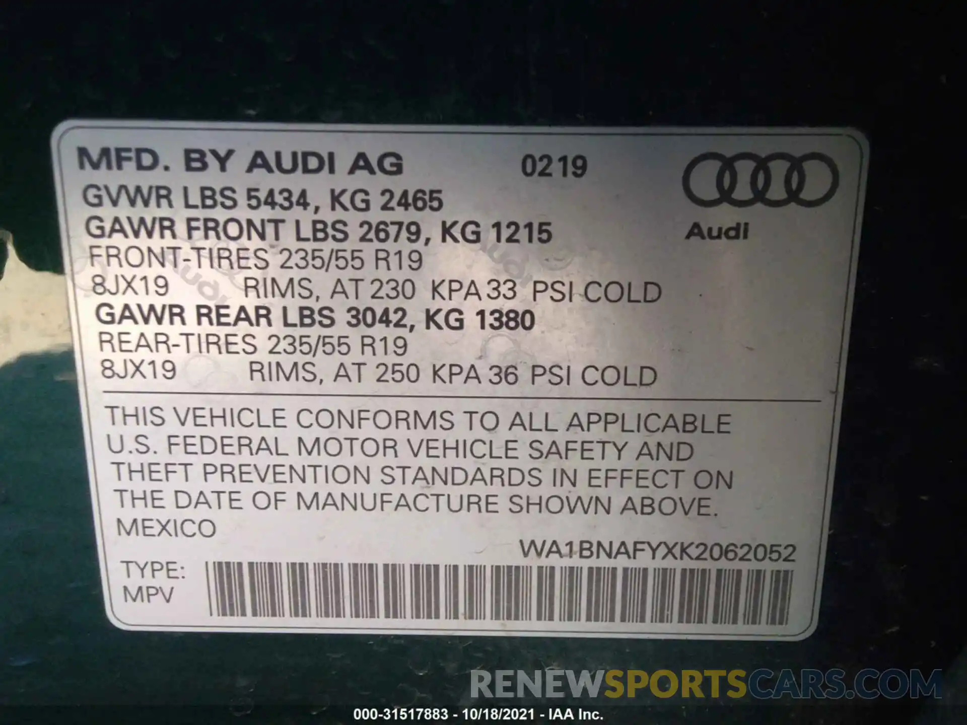 9 Photograph of a damaged car WA1BNAFYXK2062052 AUDI Q5 2019