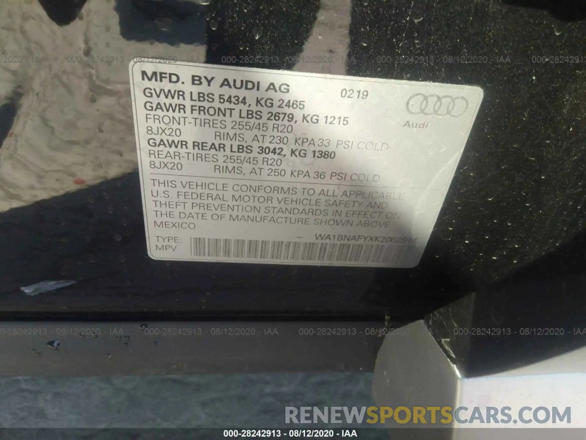 9 Photograph of a damaged car WA1BNAFYXK2063914 AUDI Q5 2019