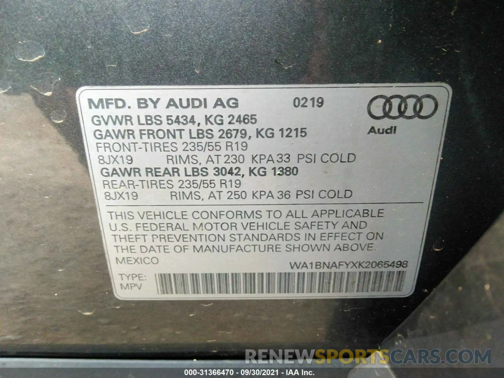 9 Фотография поврежденного автомобиля WA1BNAFYXK2065498 AUDI Q5 2019