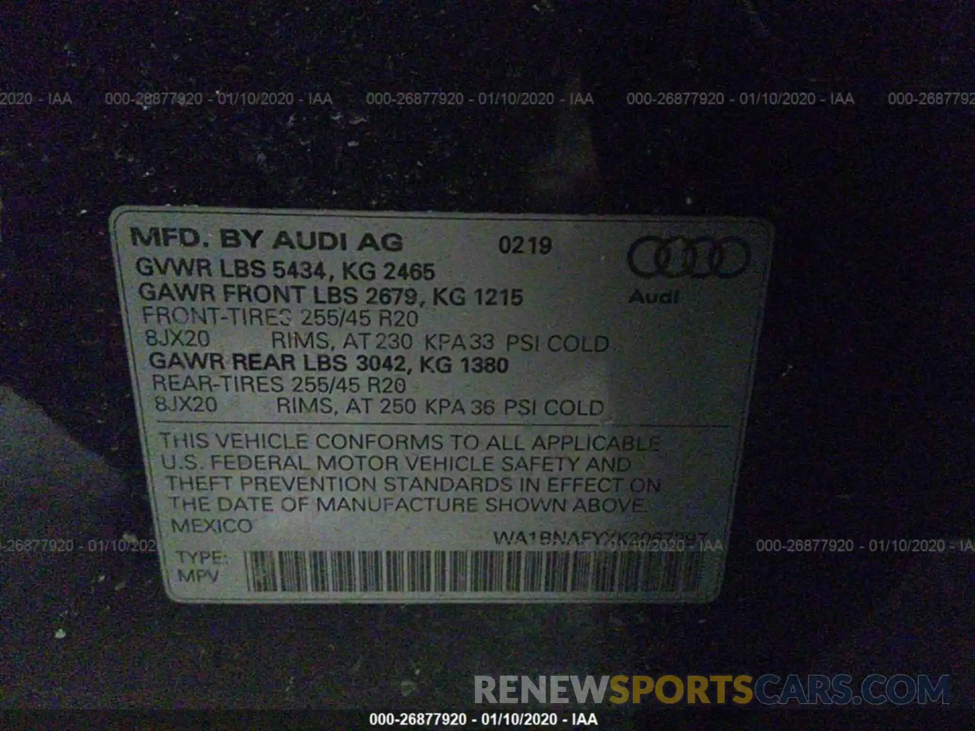 9 Photograph of a damaged car WA1BNAFYXK2067297 AUDI Q5 2019