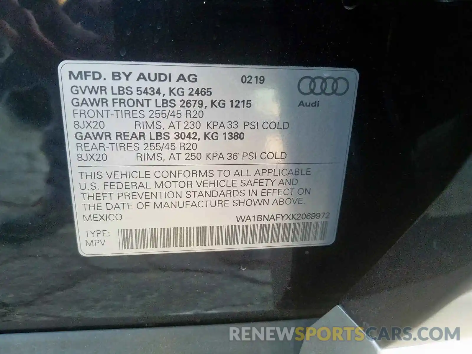 10 Фотография поврежденного автомобиля WA1BNAFYXK2069972 AUDI Q5 2019