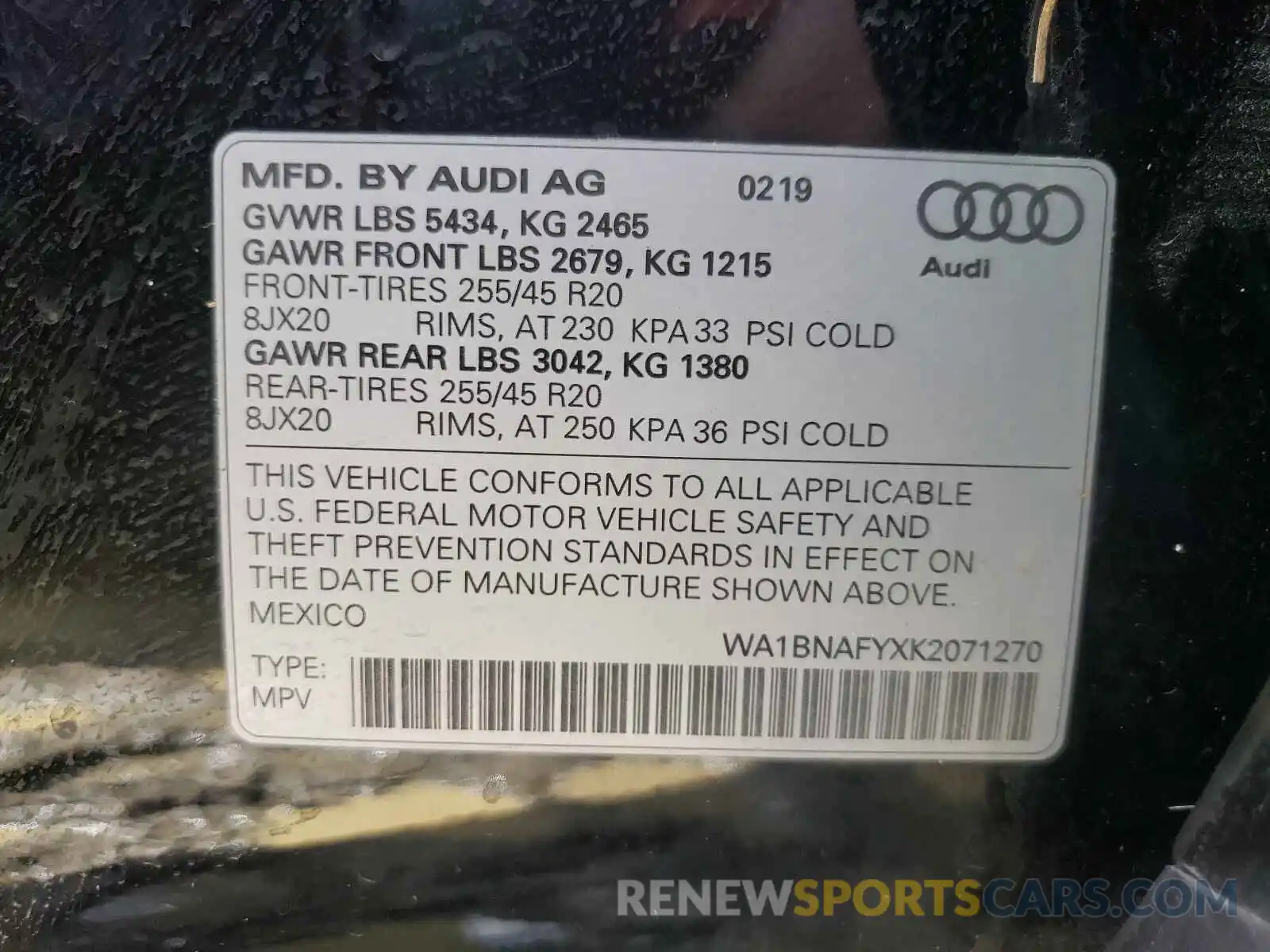 10 Photograph of a damaged car WA1BNAFYXK2071270 AUDI Q5 2019