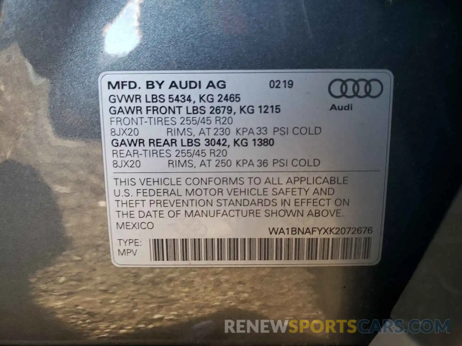 10 Photograph of a damaged car WA1BNAFYXK2072676 AUDI Q5 2019