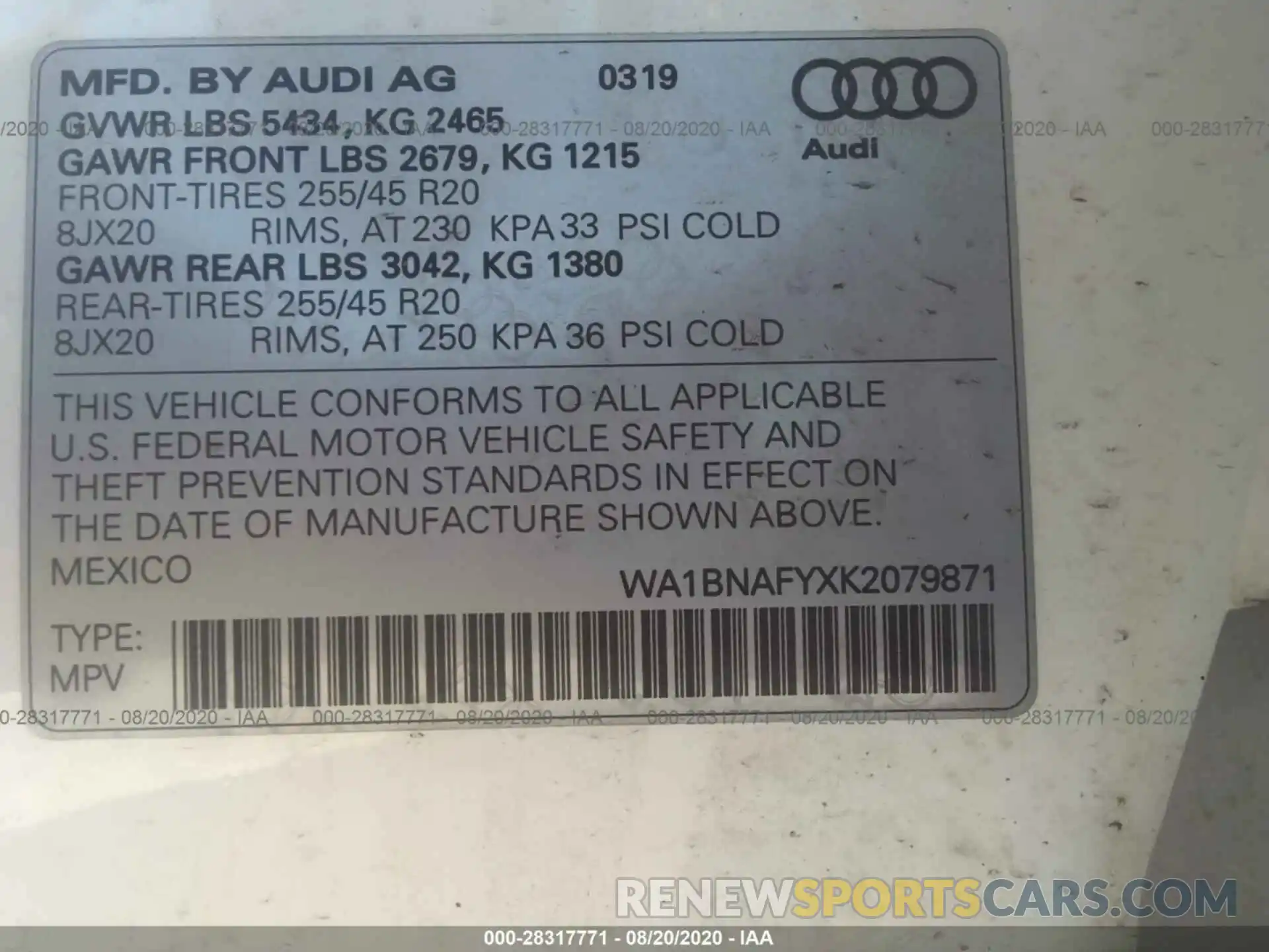 9 Photograph of a damaged car WA1BNAFYXK2079871 AUDI Q5 2019