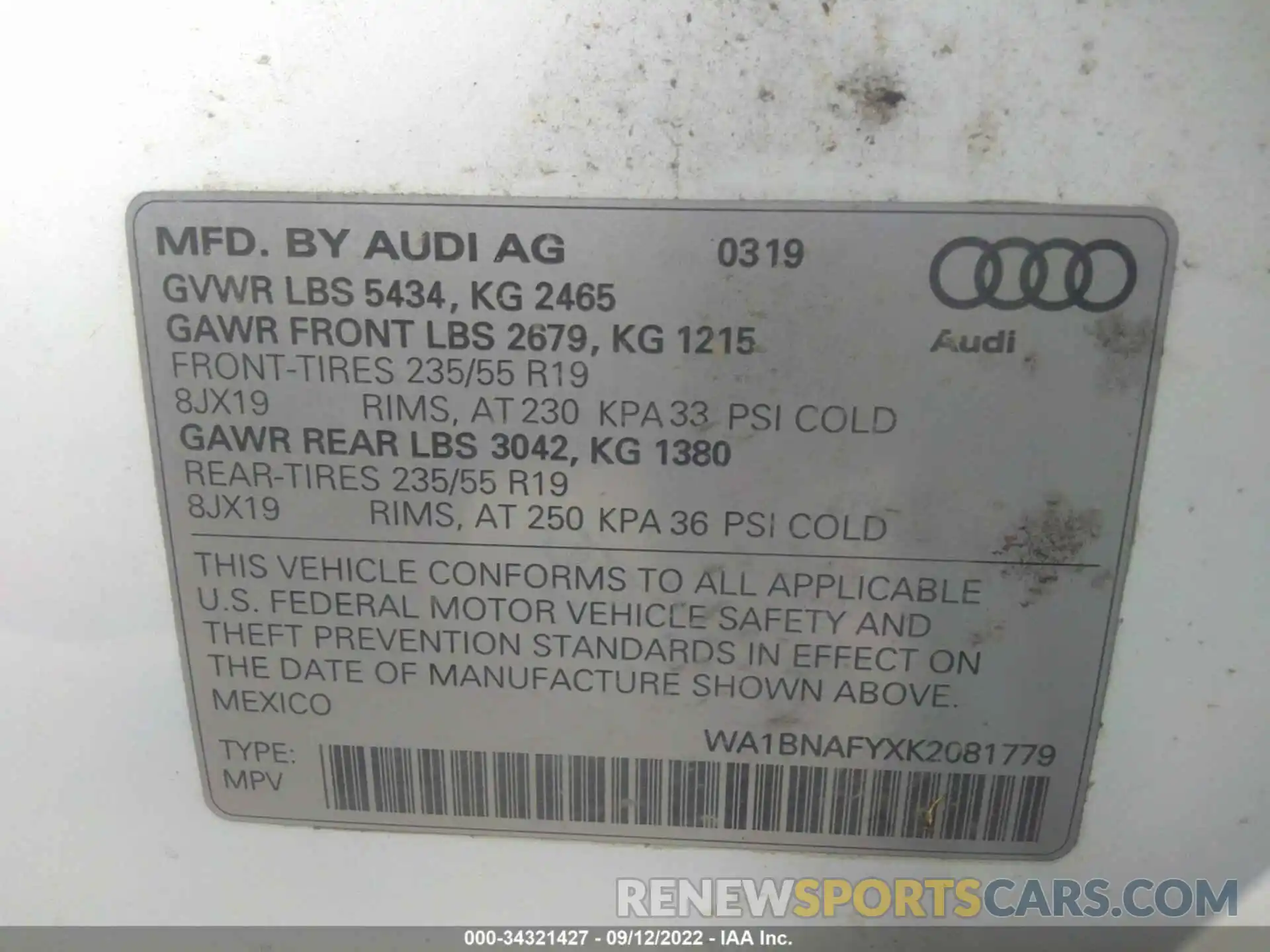 9 Photograph of a damaged car WA1BNAFYXK2081779 AUDI Q5 2019