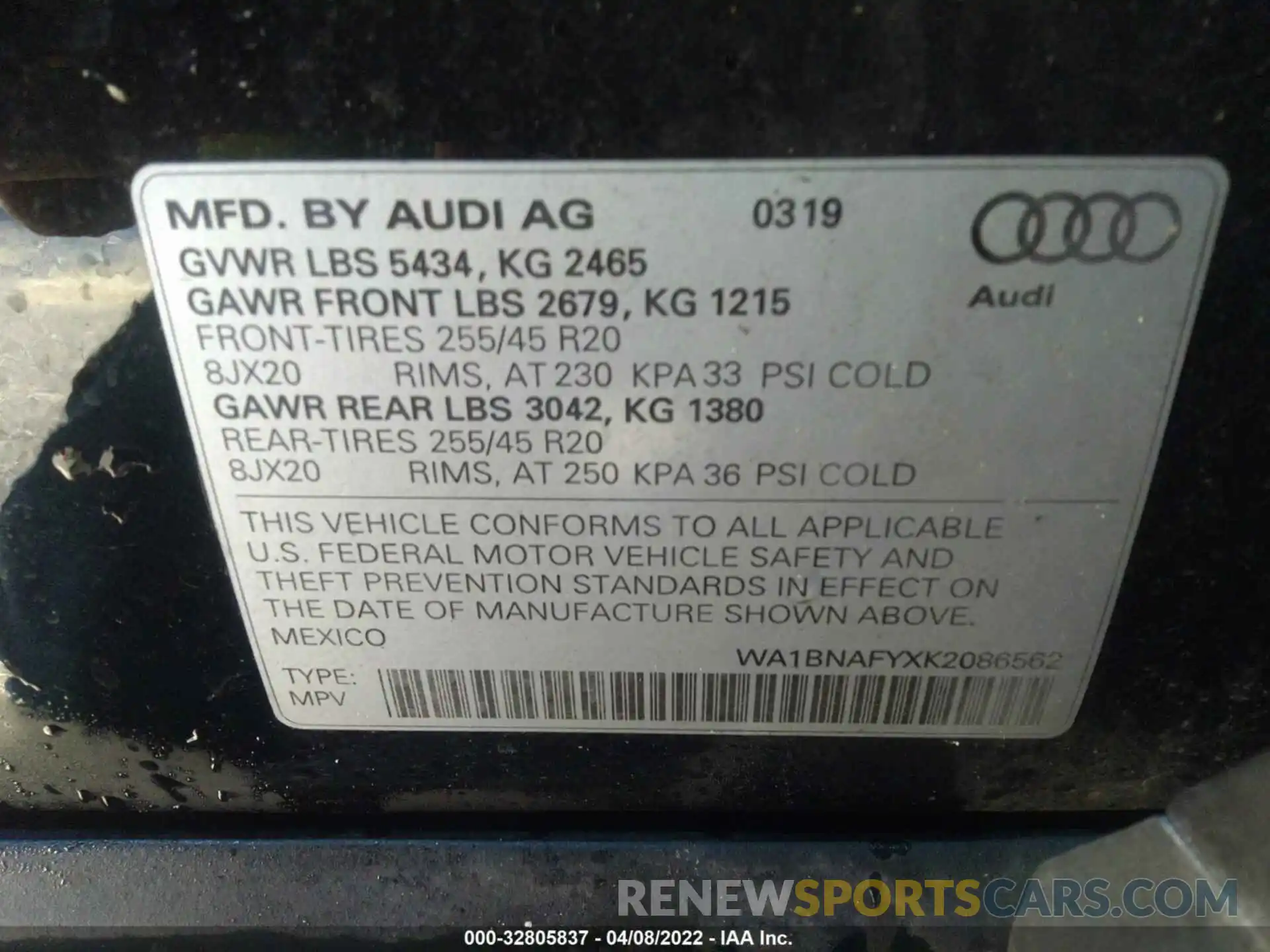 9 Фотография поврежденного автомобиля WA1BNAFYXK2086562 AUDI Q5 2019