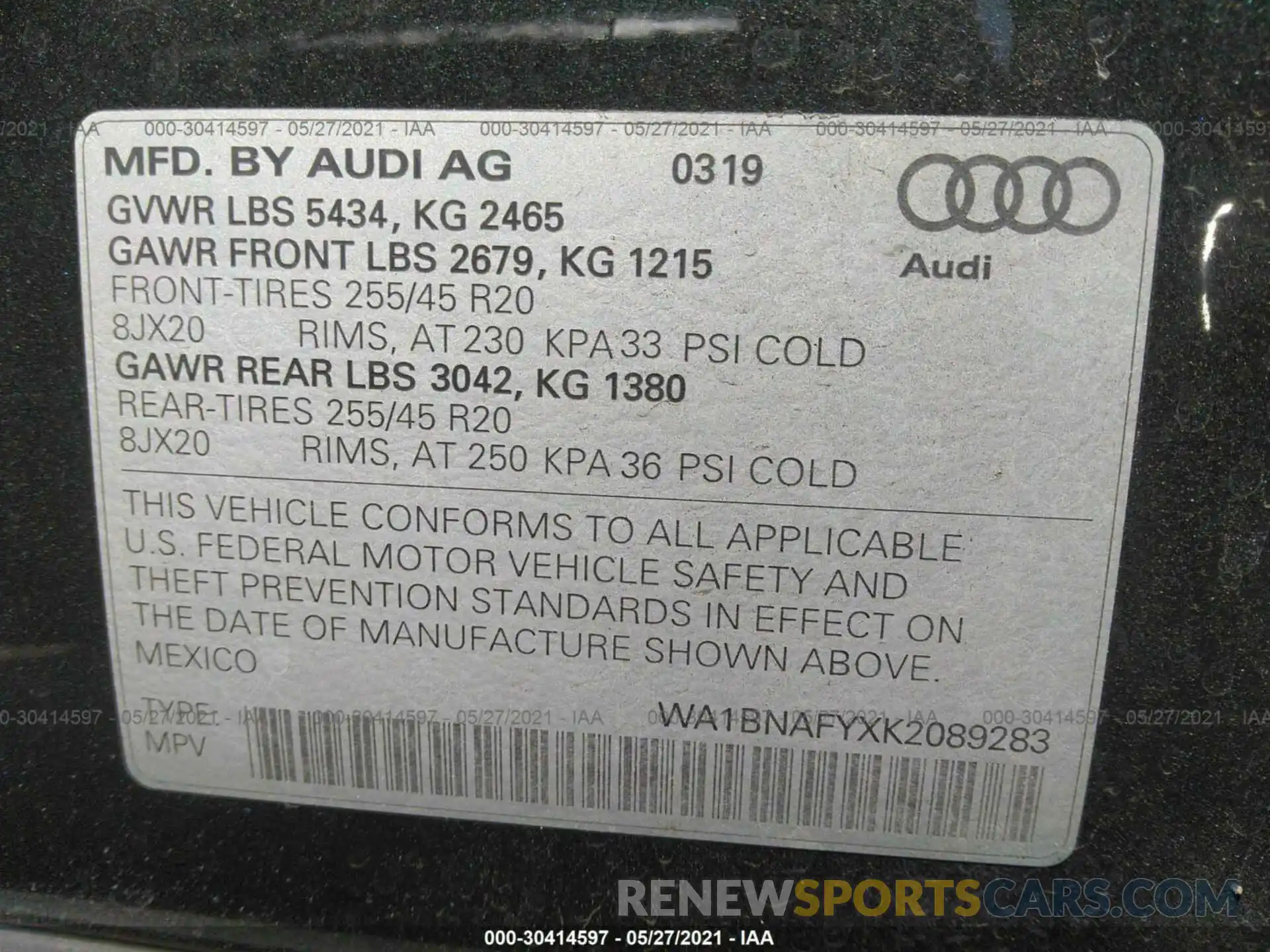 9 Фотография поврежденного автомобиля WA1BNAFYXK2089283 AUDI Q5 2019