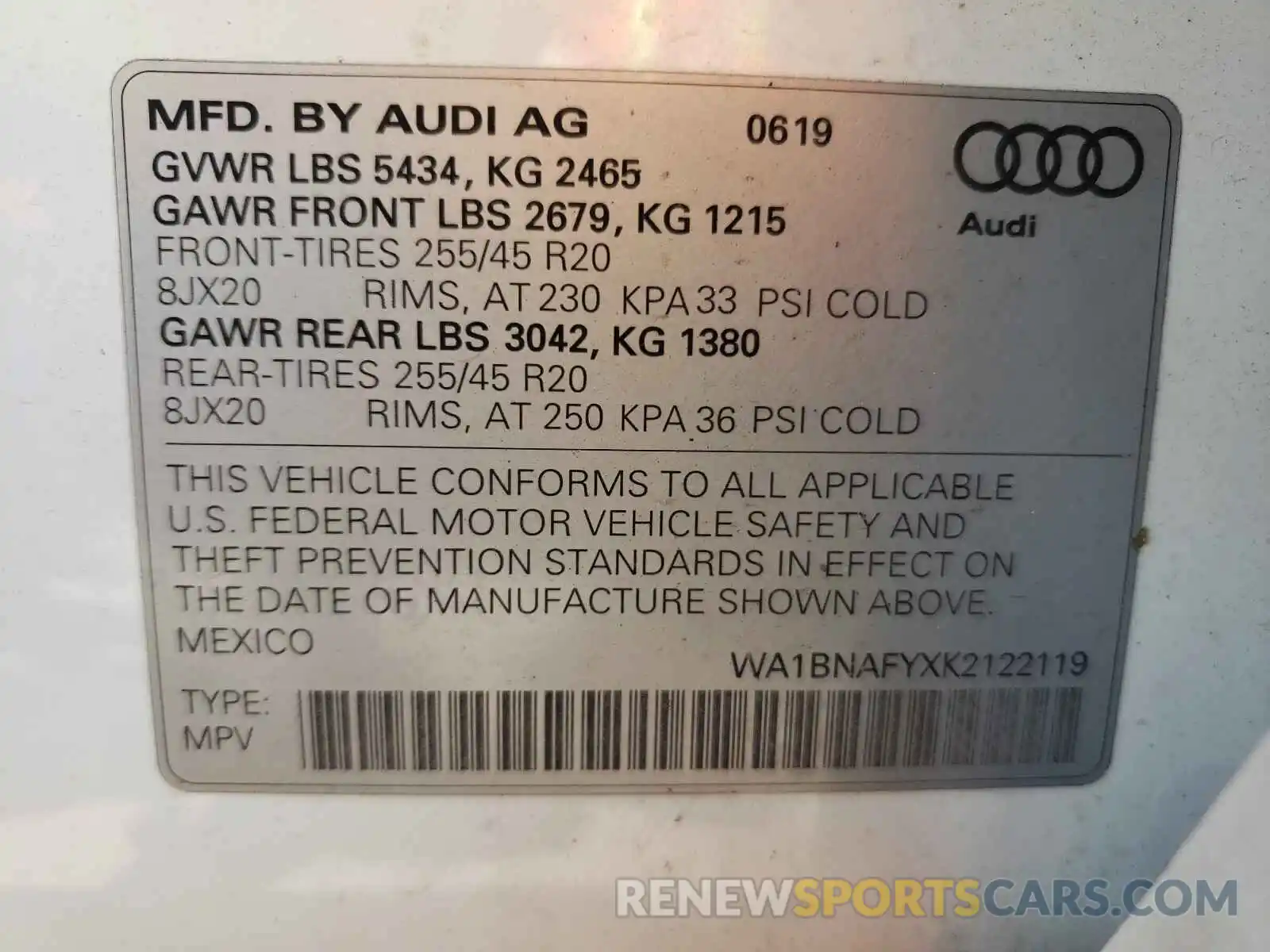 10 Фотография поврежденного автомобиля WA1BNAFYXK2122119 AUDI Q5 2019