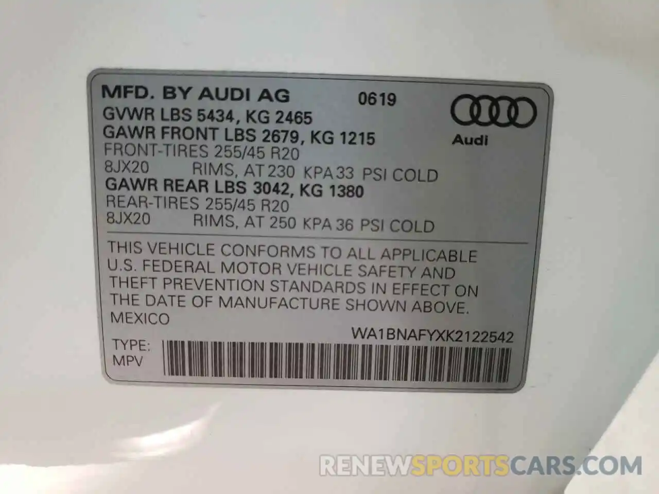 10 Фотография поврежденного автомобиля WA1BNAFYXK2122542 AUDI Q5 2019