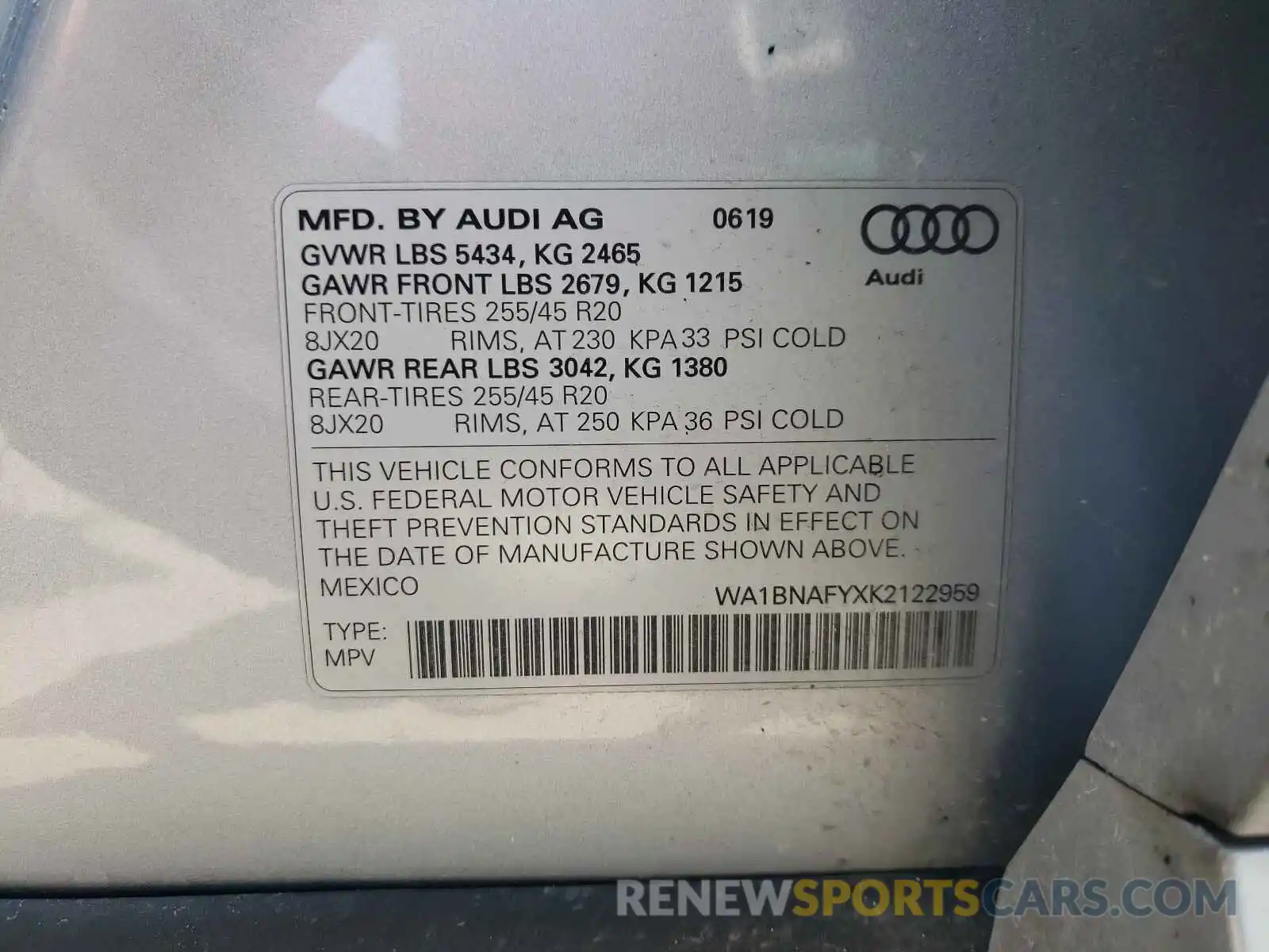 10 Фотография поврежденного автомобиля WA1BNAFYXK2122959 AUDI Q5 2019