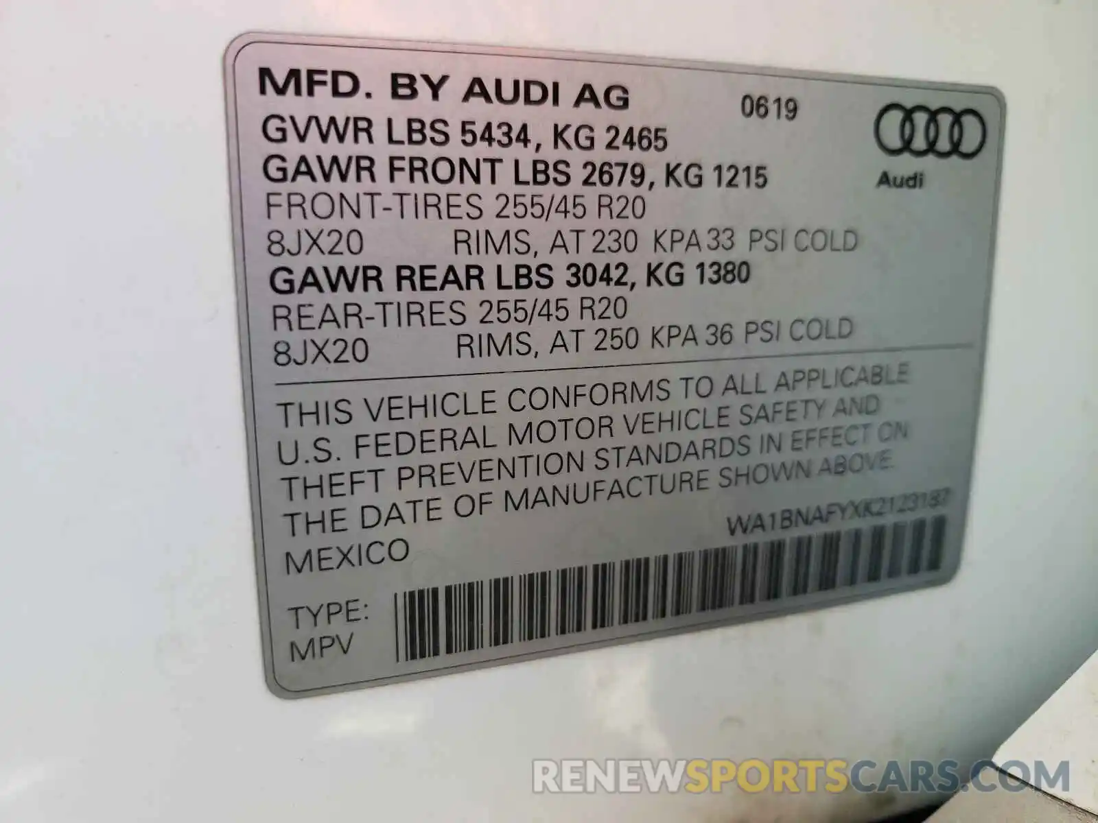 10 Photograph of a damaged car WA1BNAFYXK2123187 AUDI Q5 2019