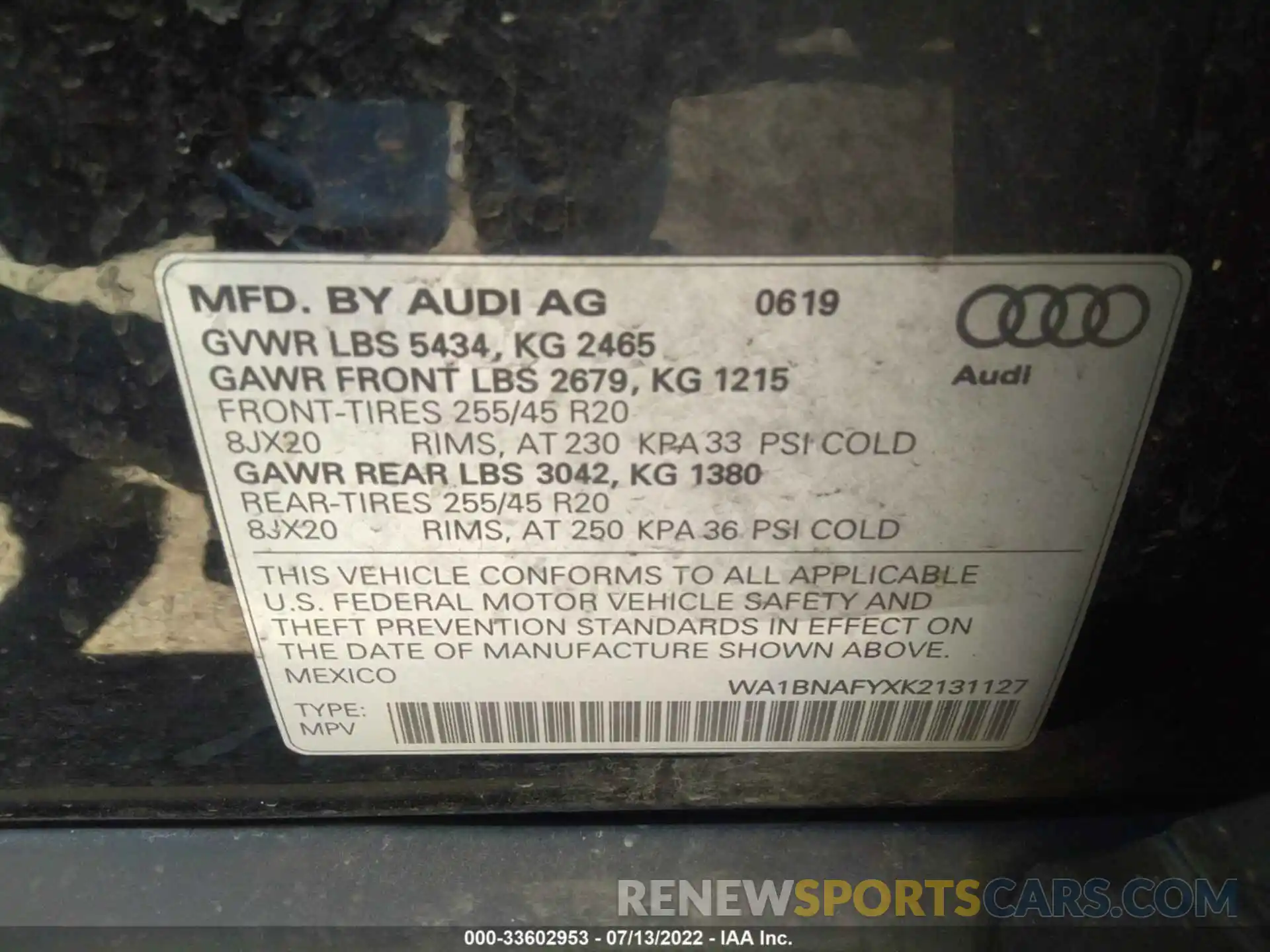 9 Фотография поврежденного автомобиля WA1BNAFYXK2131127 AUDI Q5 2019