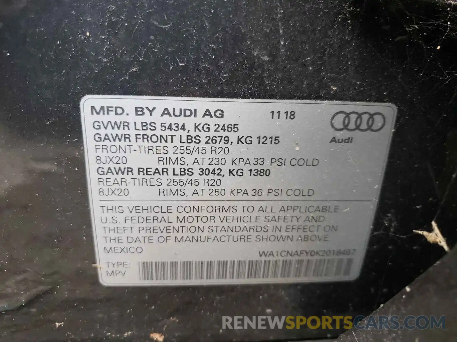 10 Фотография поврежденного автомобиля WA1CNAFY0K2018467 AUDI Q5 2019