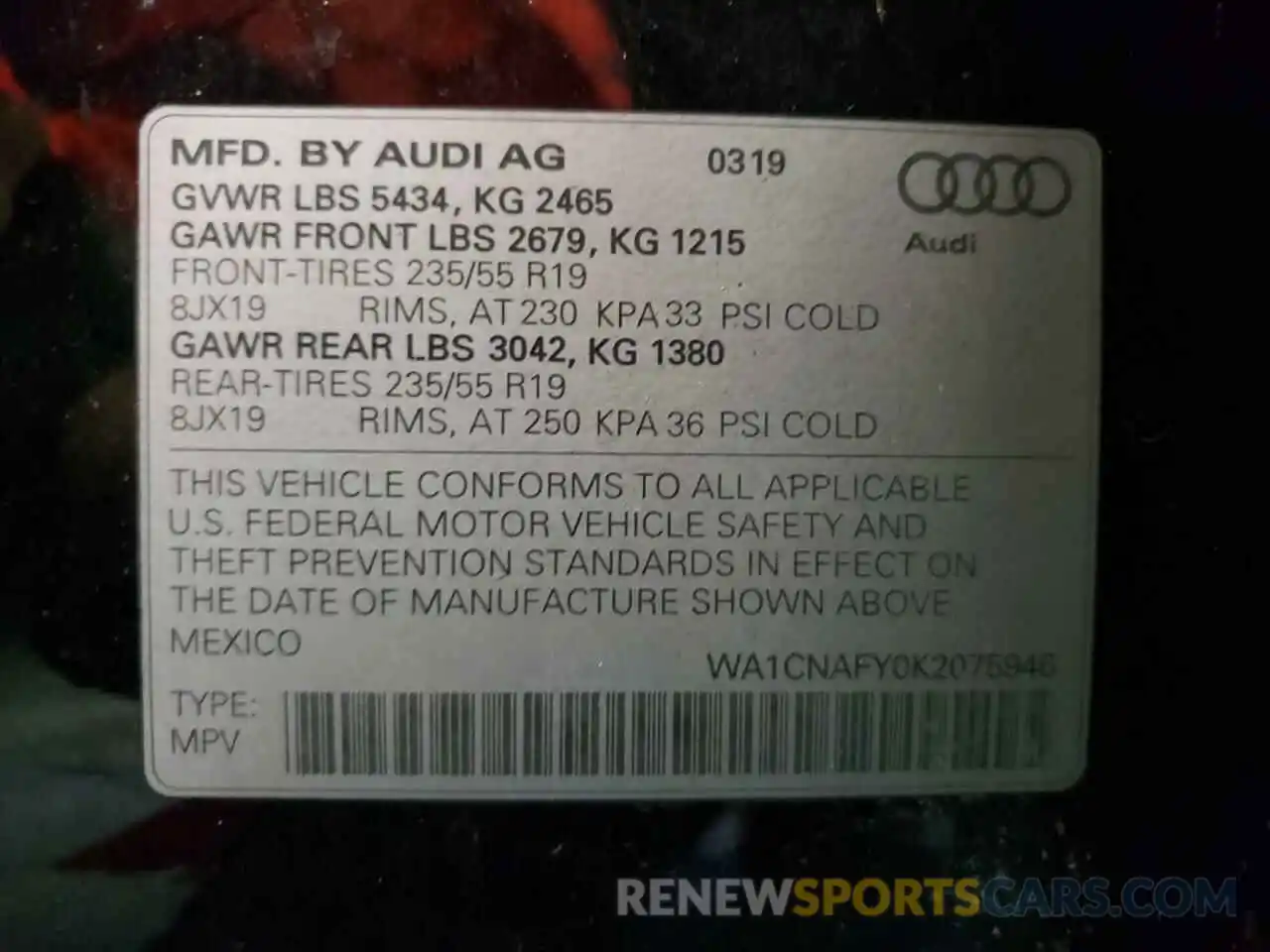 10 Photograph of a damaged car WA1CNAFY0K2075946 AUDI Q5 2019