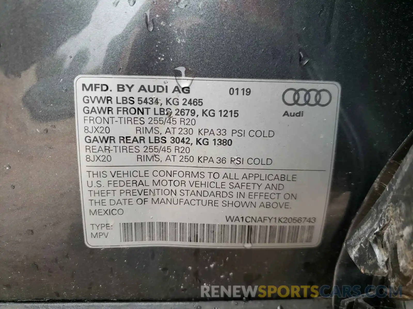 10 Photograph of a damaged car WA1CNAFY1K2056743 AUDI Q5 2019