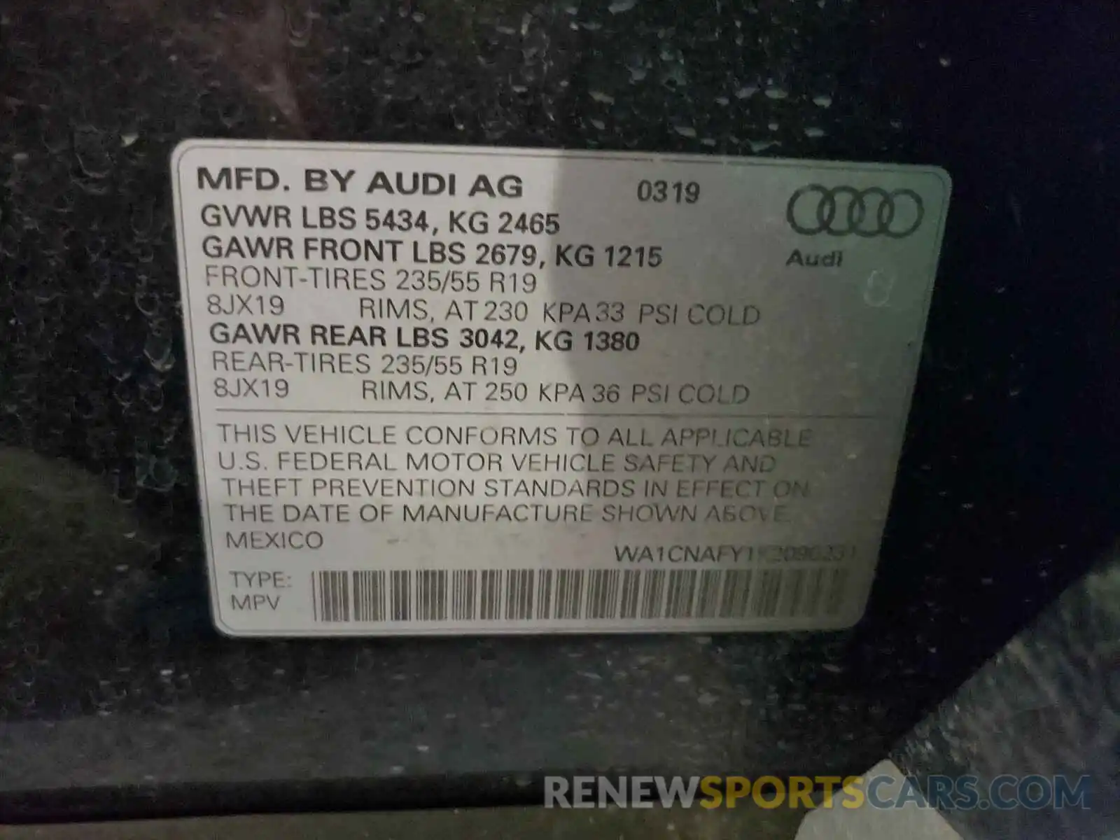 10 Photograph of a damaged car WA1CNAFY1K2090231 AUDI Q5 2019