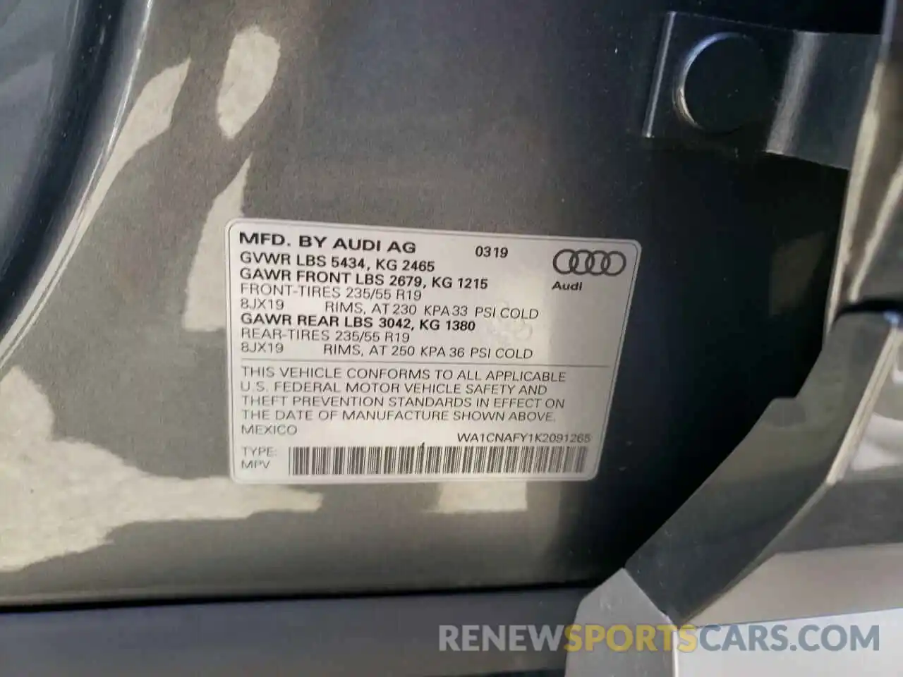 10 Photograph of a damaged car WA1CNAFY1K2091265 AUDI Q5 2019