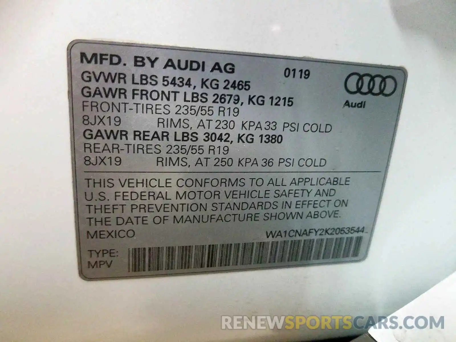 10 Photograph of a damaged car WA1CNAFY2K2053544 AUDI Q5 2019