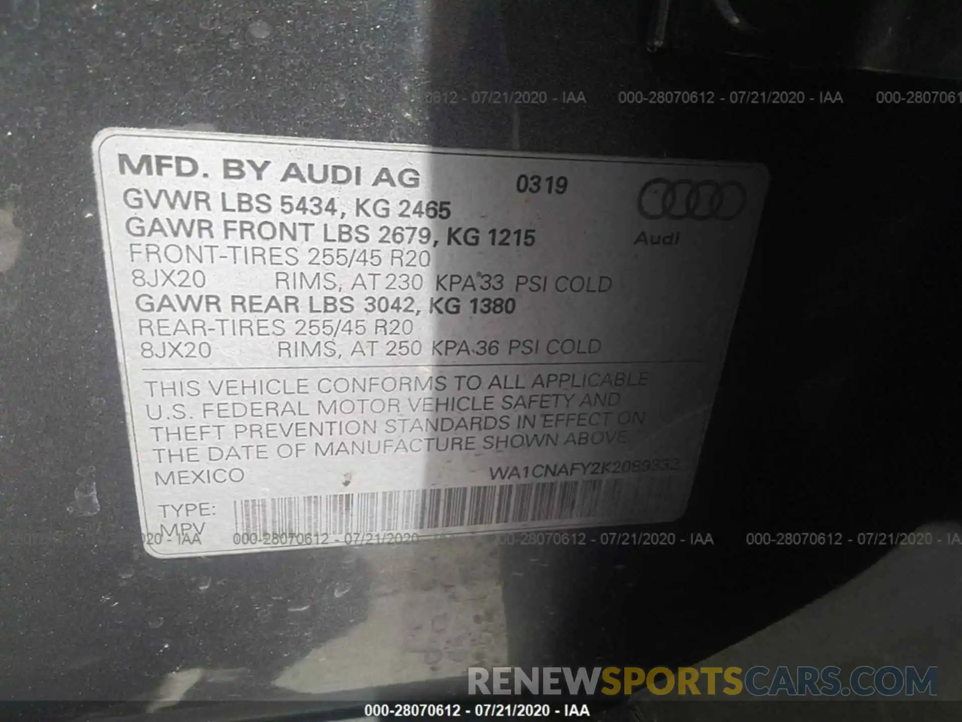 9 Фотография поврежденного автомобиля WA1CNAFY2K2089332 AUDI Q5 2019