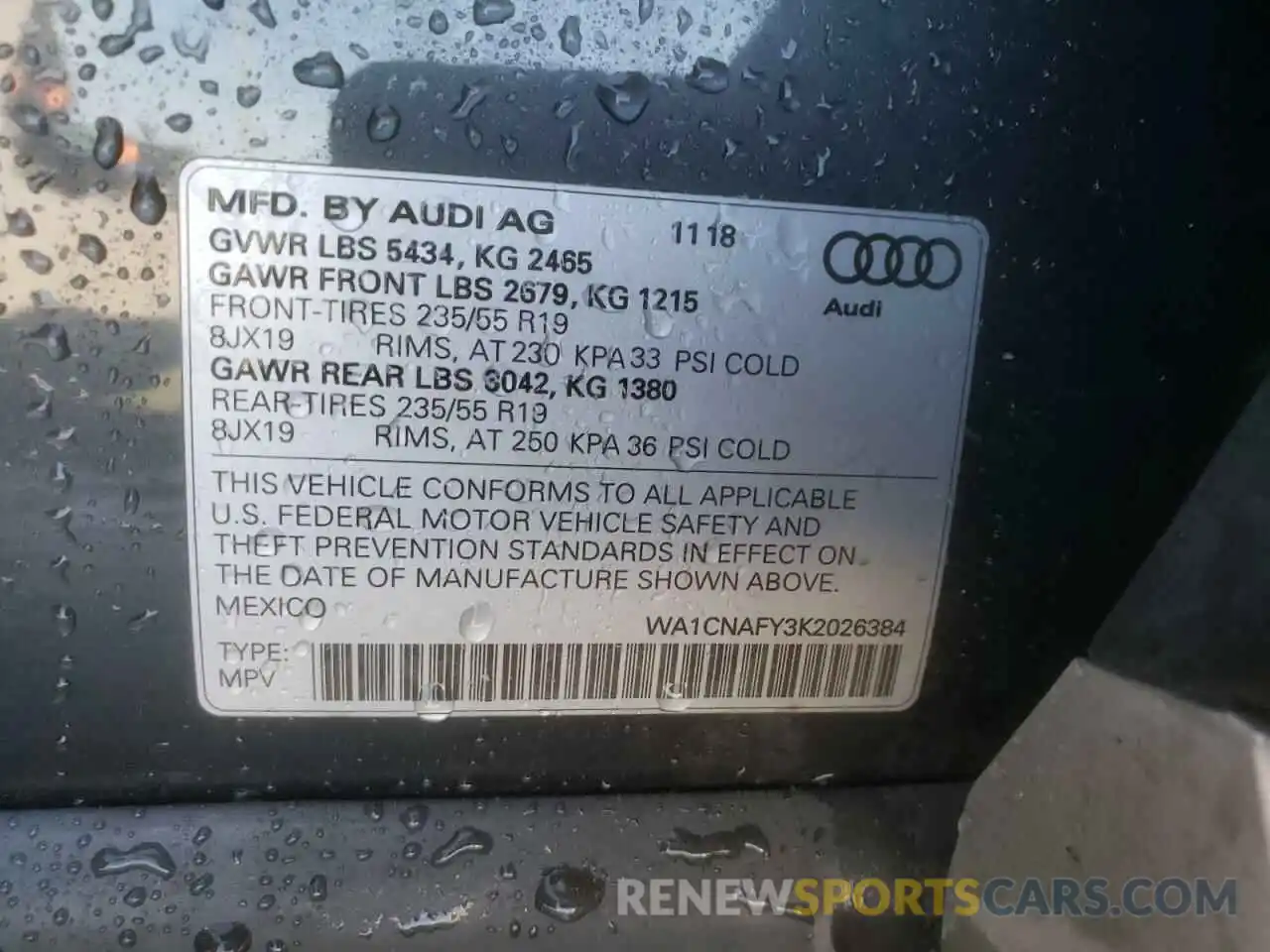 13 Photograph of a damaged car WA1CNAFY3K2026384 AUDI Q5 2019