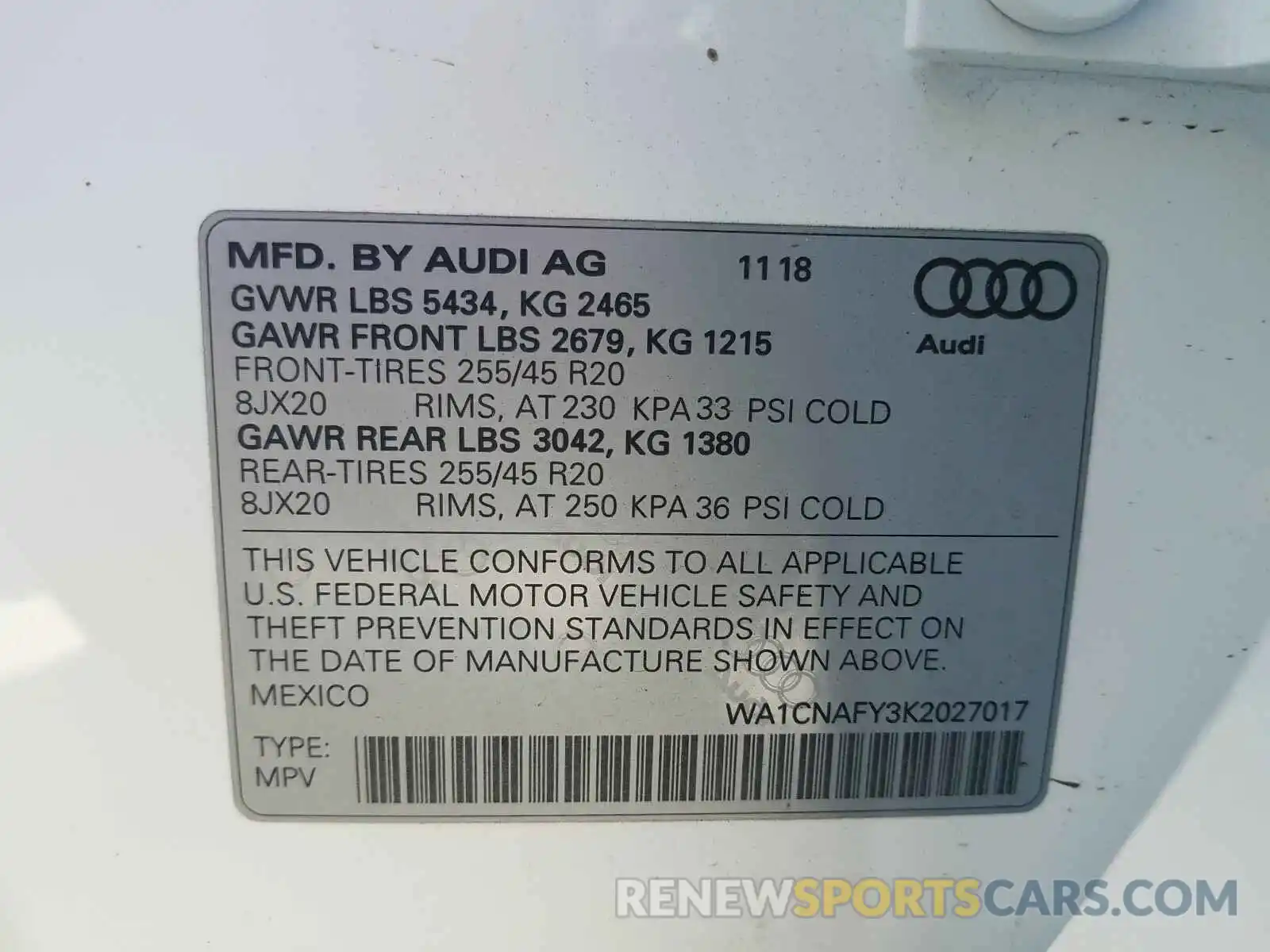 10 Photograph of a damaged car WA1CNAFY3K2027017 AUDI Q5 2019