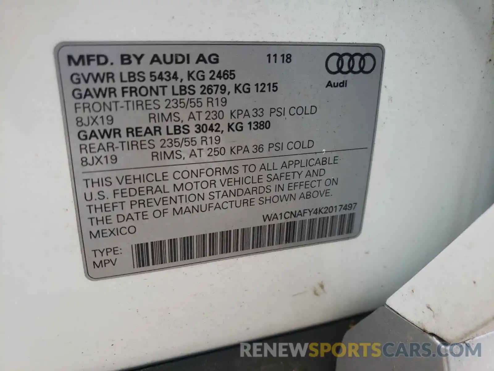 10 Photograph of a damaged car WA1CNAFY4K2017497 AUDI Q5 2019